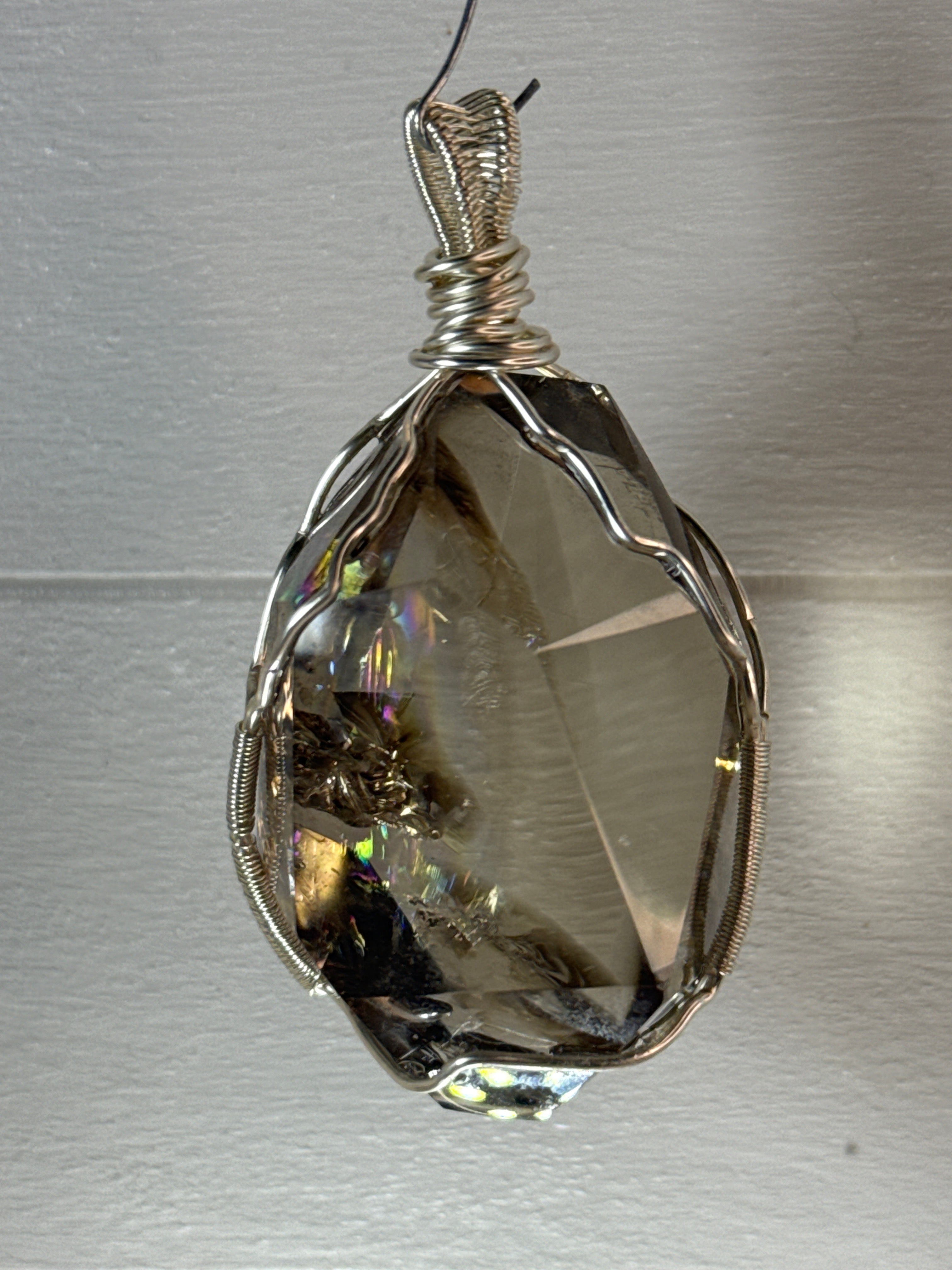 Smokey Quartz Rainbow Crackle Pendant