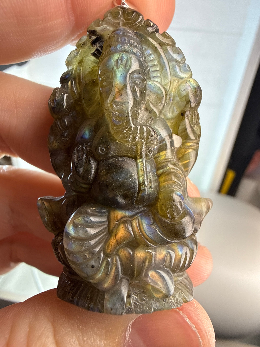 Carved Labradorite Ganesha Pendant