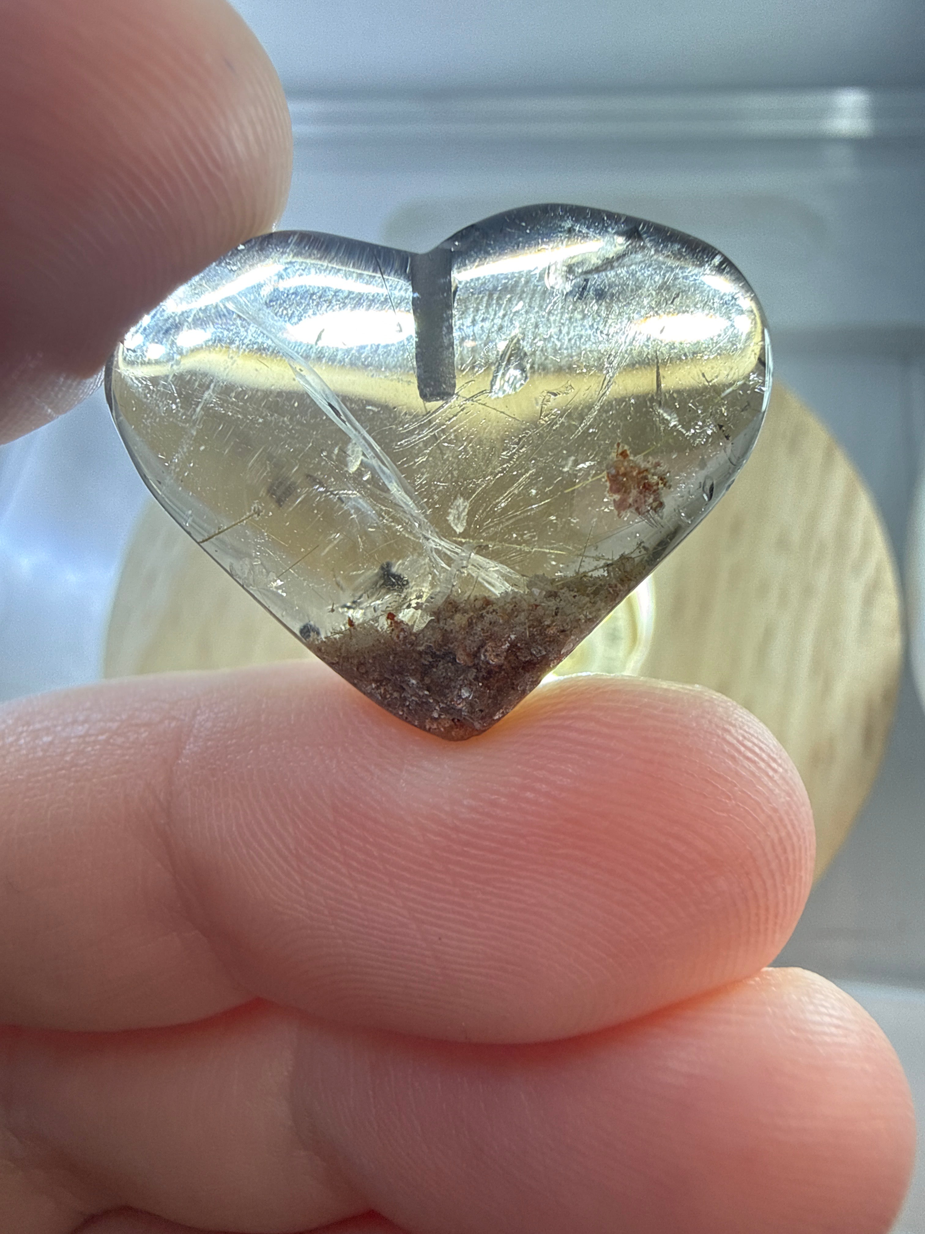 Golden Rutile & Garden Quartz in Smokey Quartz Heart Pendant