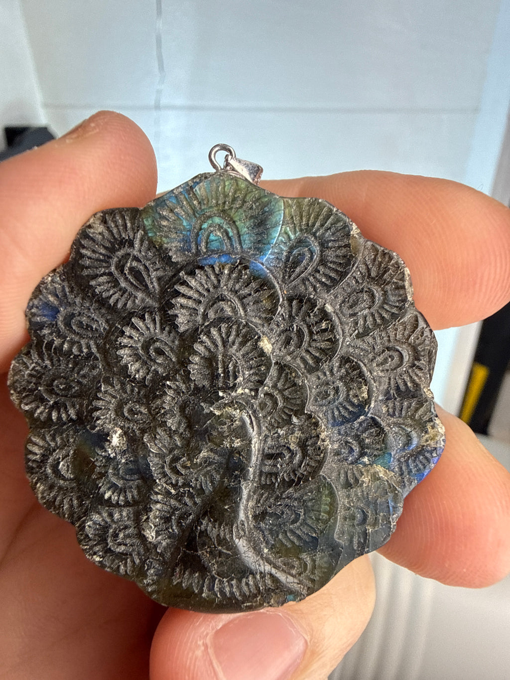 Carved Labradorite Peacock Pendant