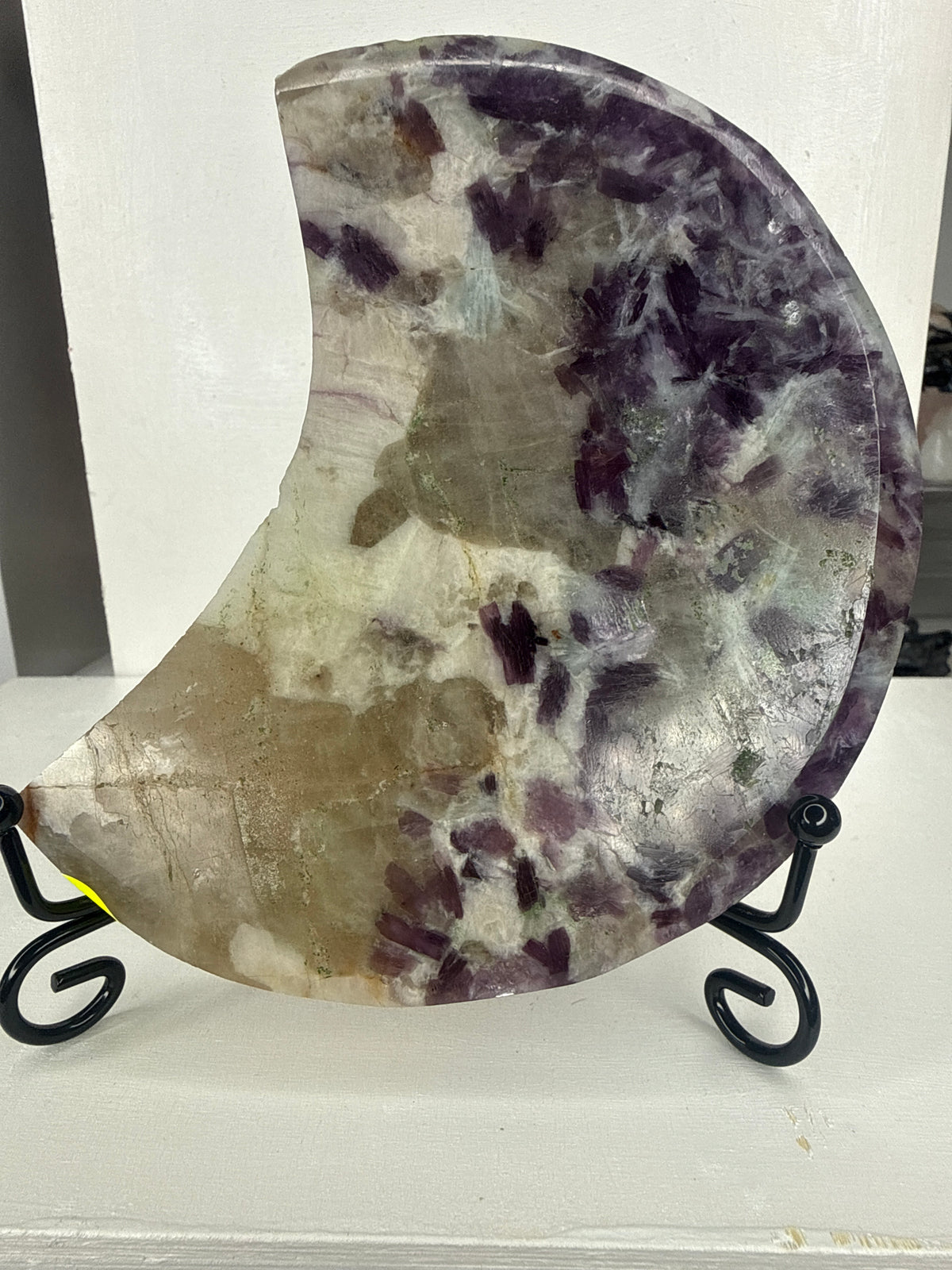 Lepidolite, Mica, Smokey Quartz & Aquamarine Moon Carving
