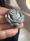 Carved Silver Sheen Obsidian Rose Pendant