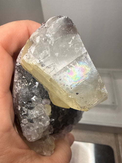 Black Rainbow Druzy Amethyst with Calcite
