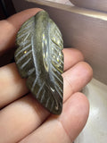 Carved Gold Sheen Obsidian Feather Pendant
