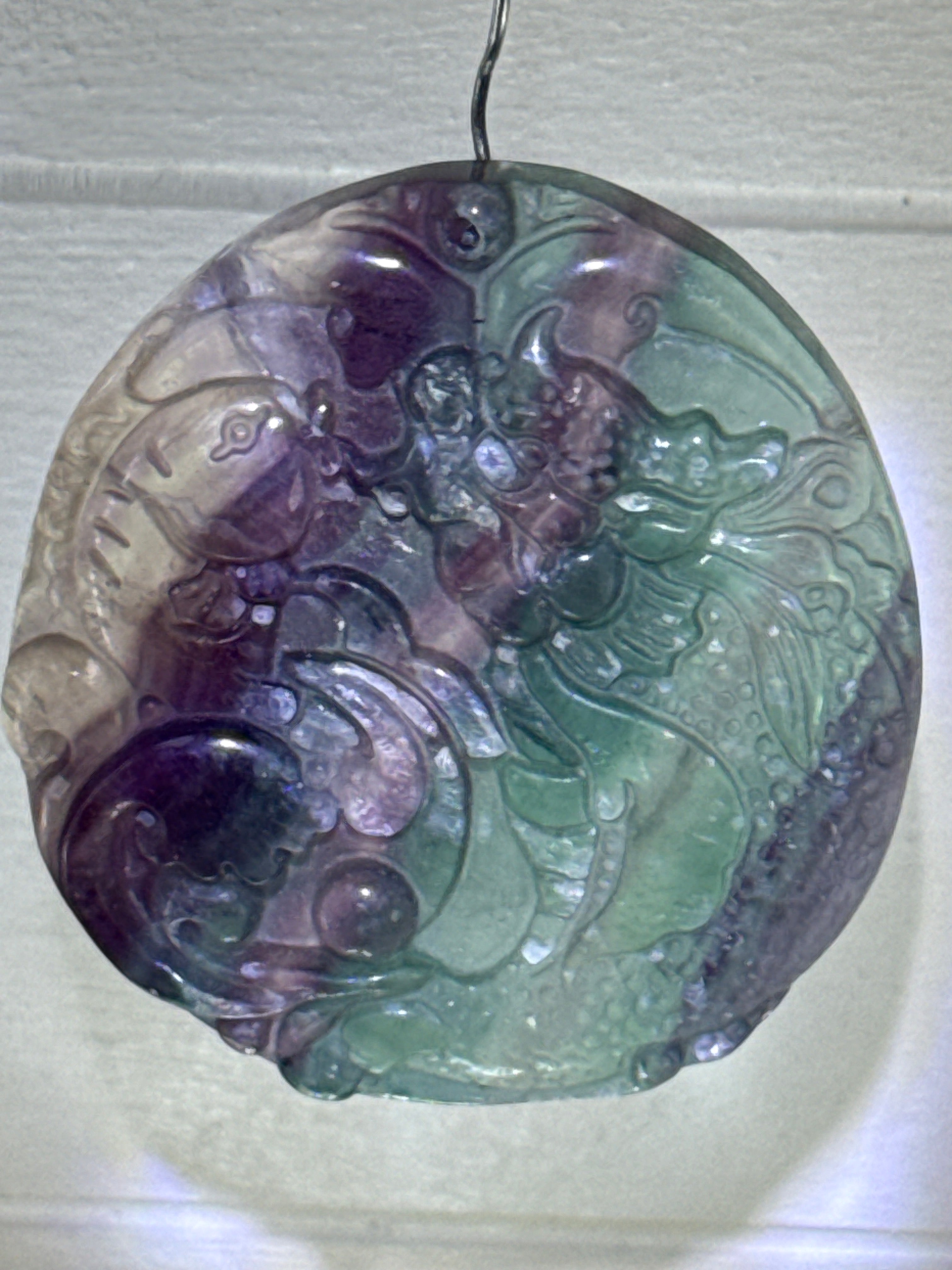 Carved Fluorite Dragon Pendant