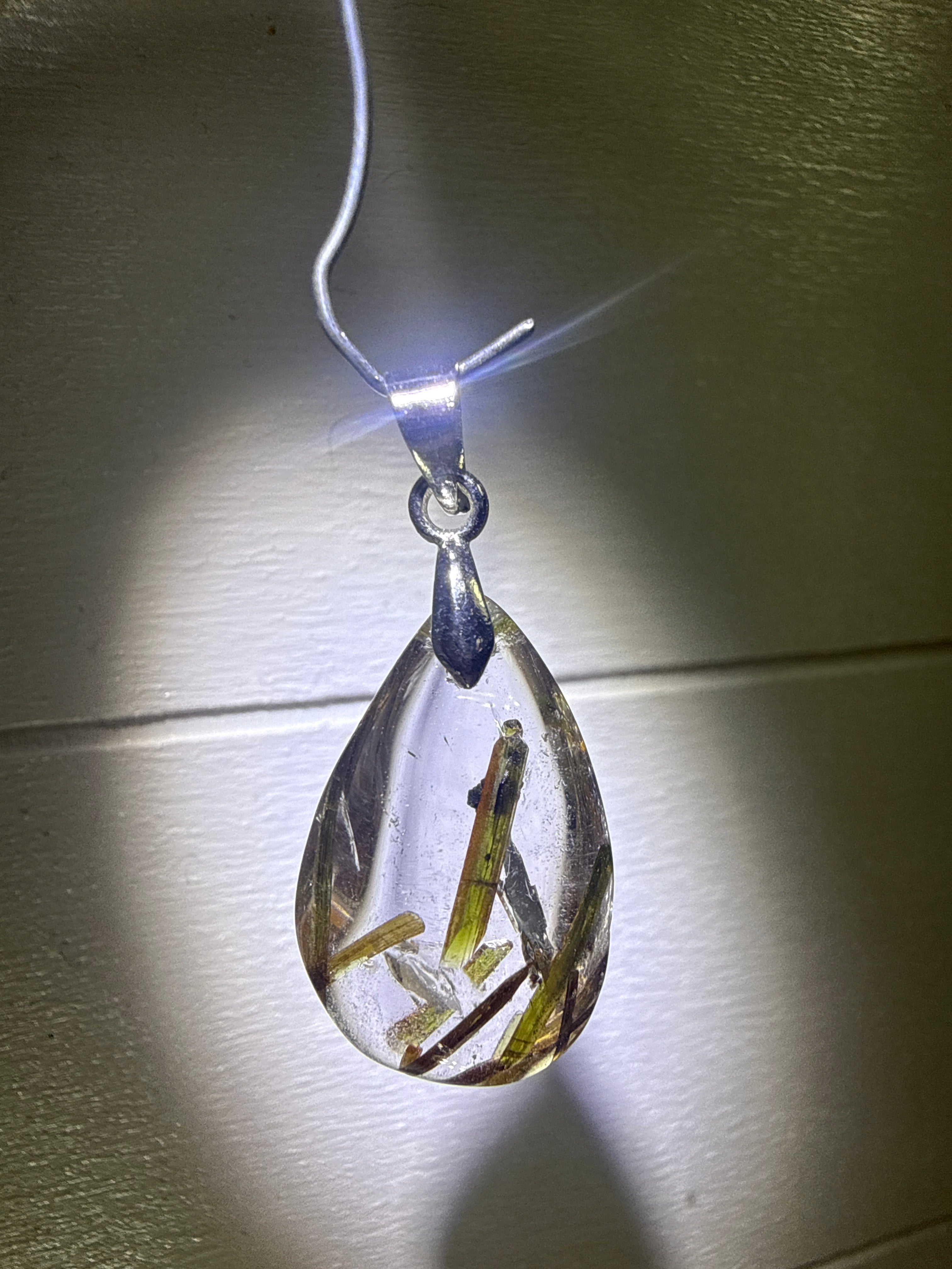 Green Tourmaline in Quartz Pendant