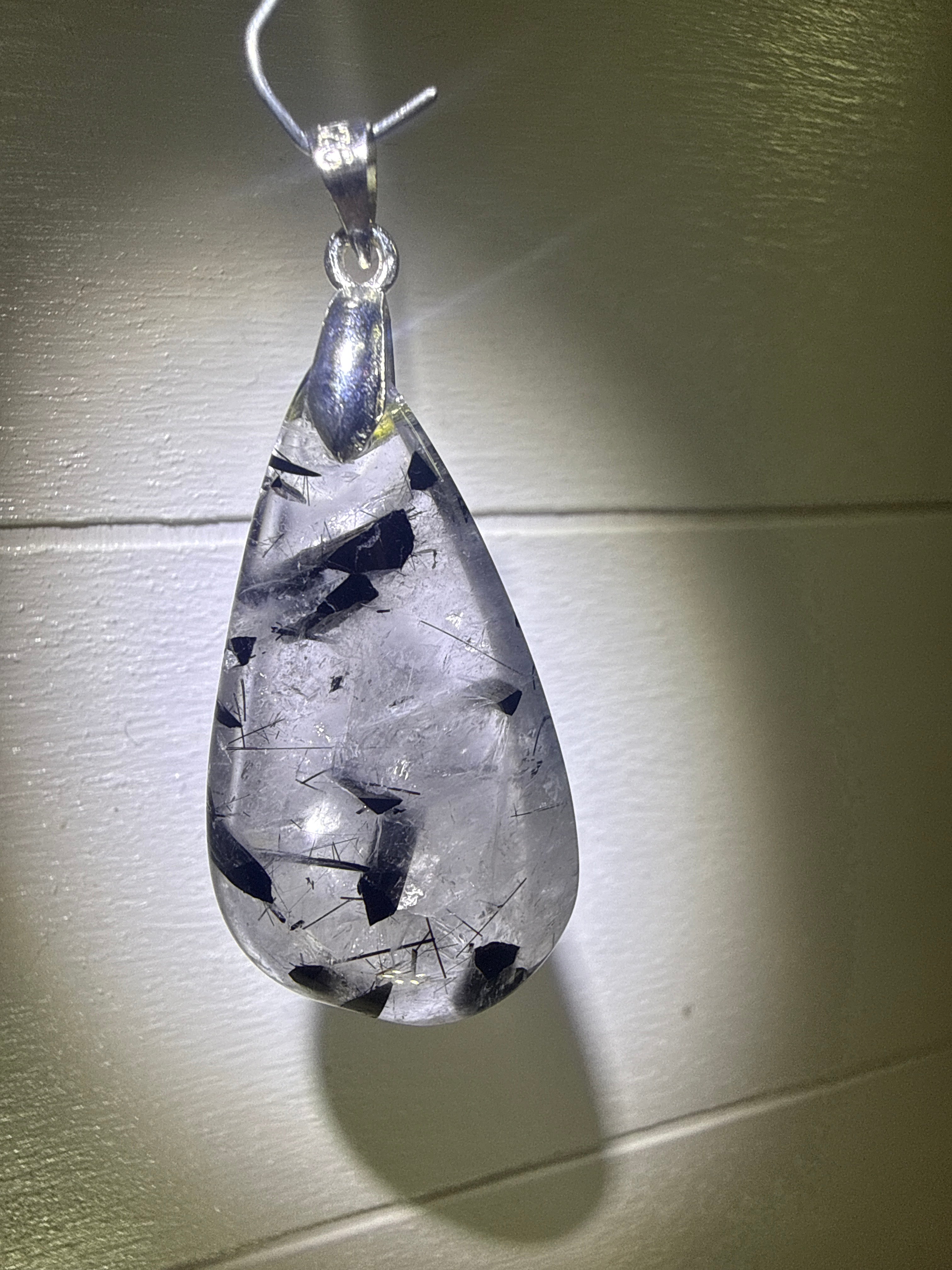 Black Tourmaline in Quartz Pendant