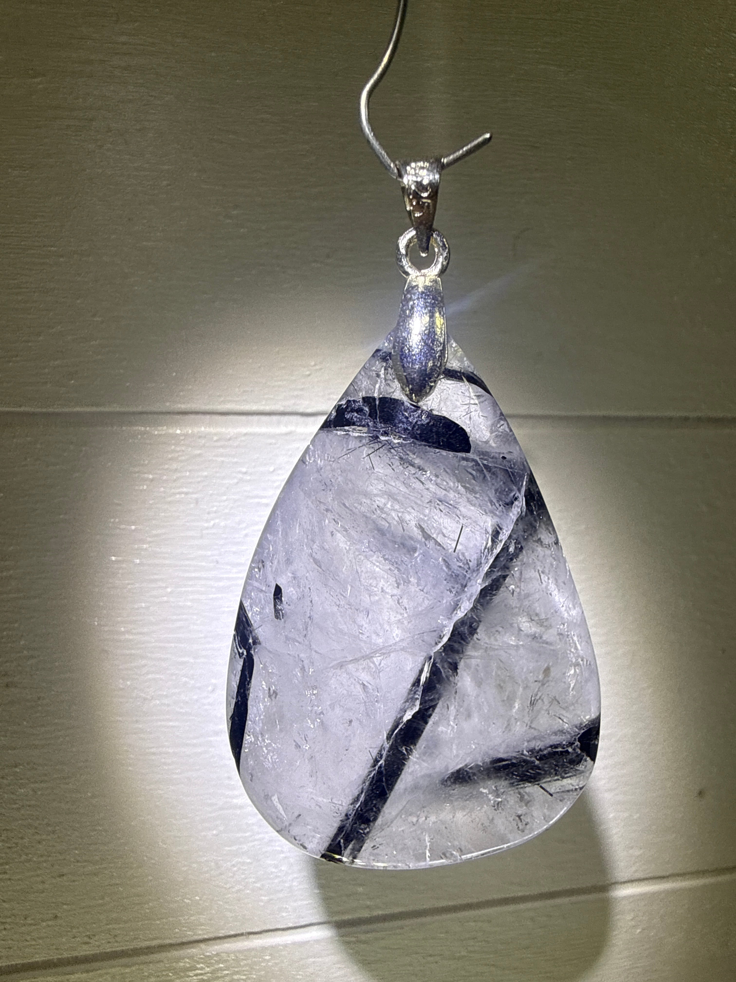 Black Tourmaline in Quartz Pendant