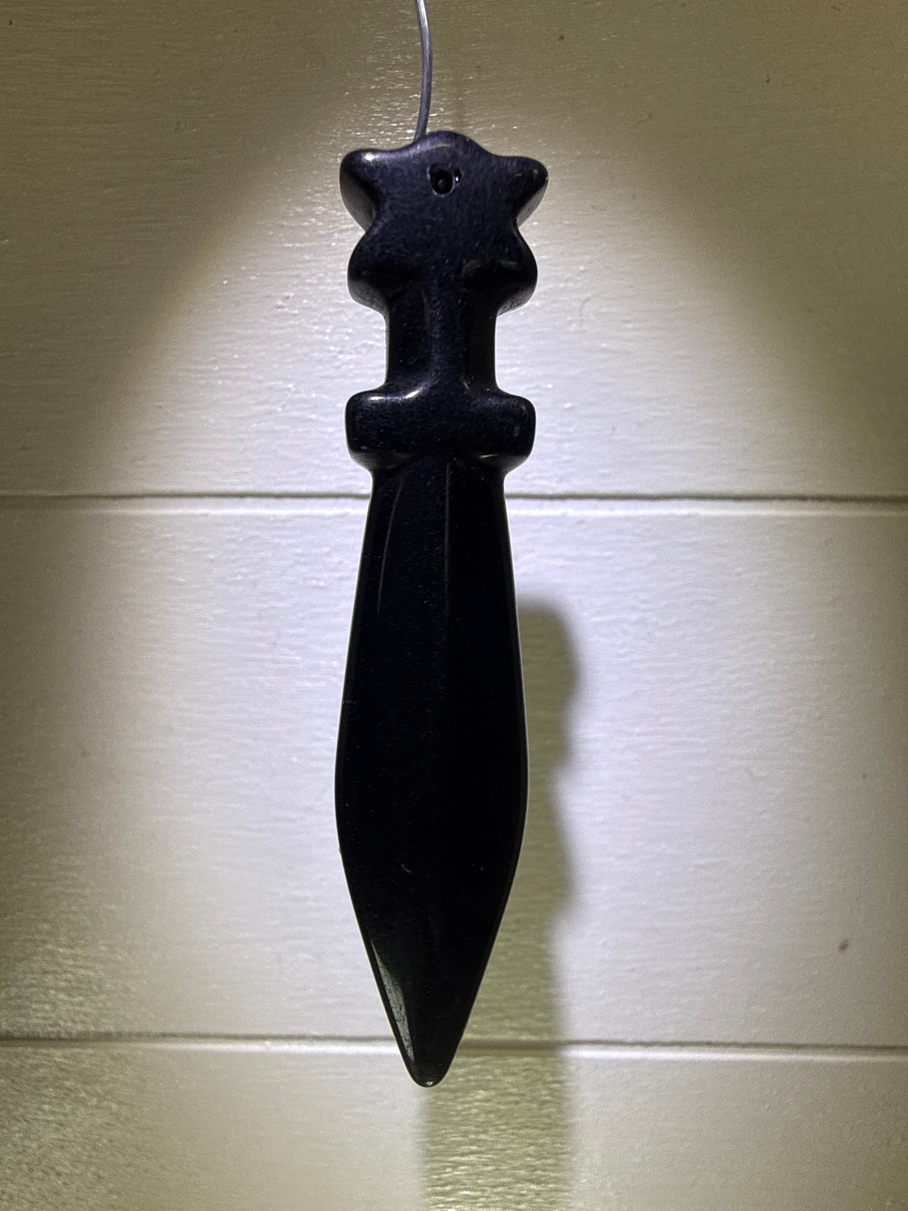 Black Obsidian Sword Carved Pendant