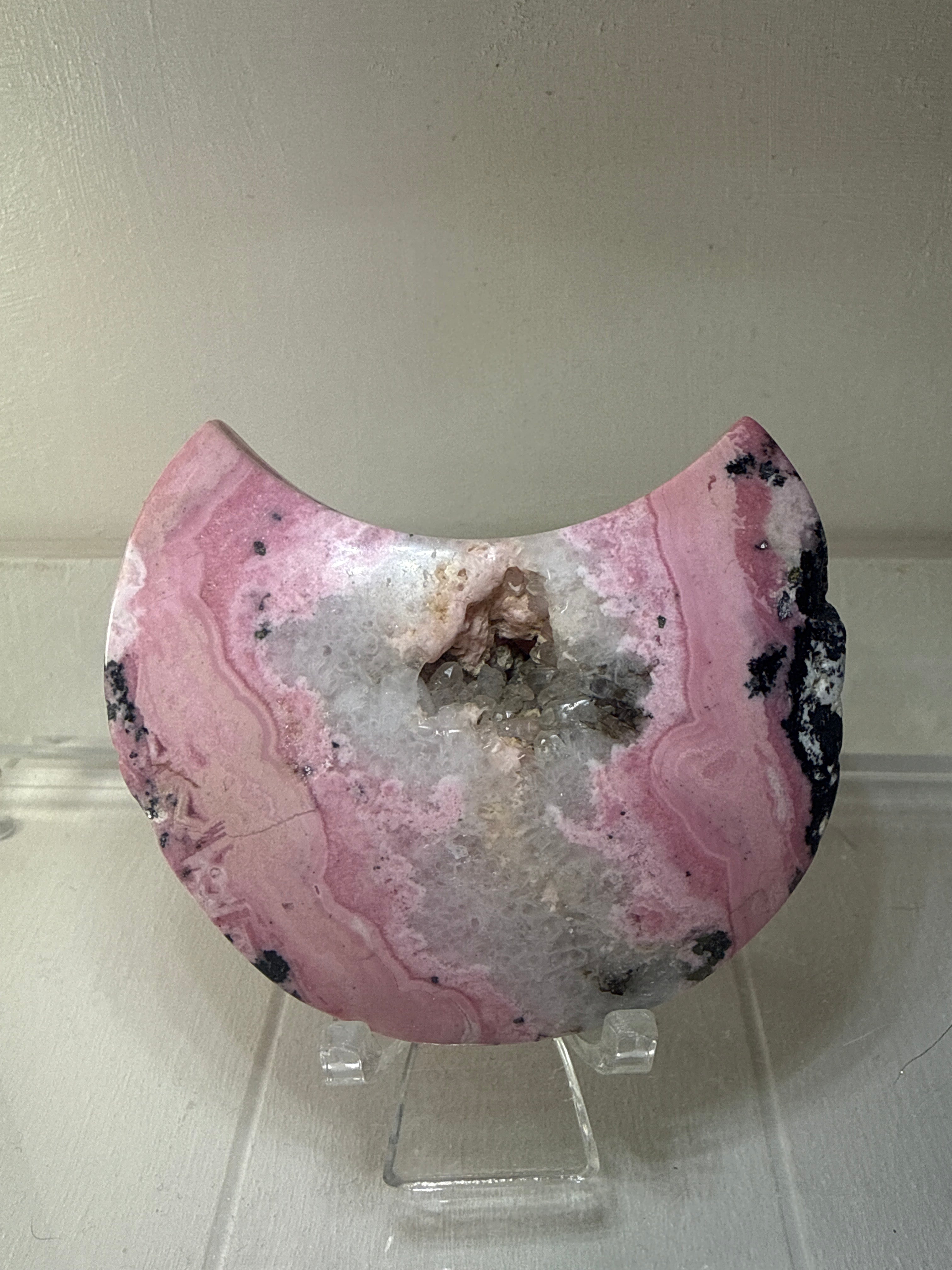 Peruvian Rhodonite Moon with Druzy