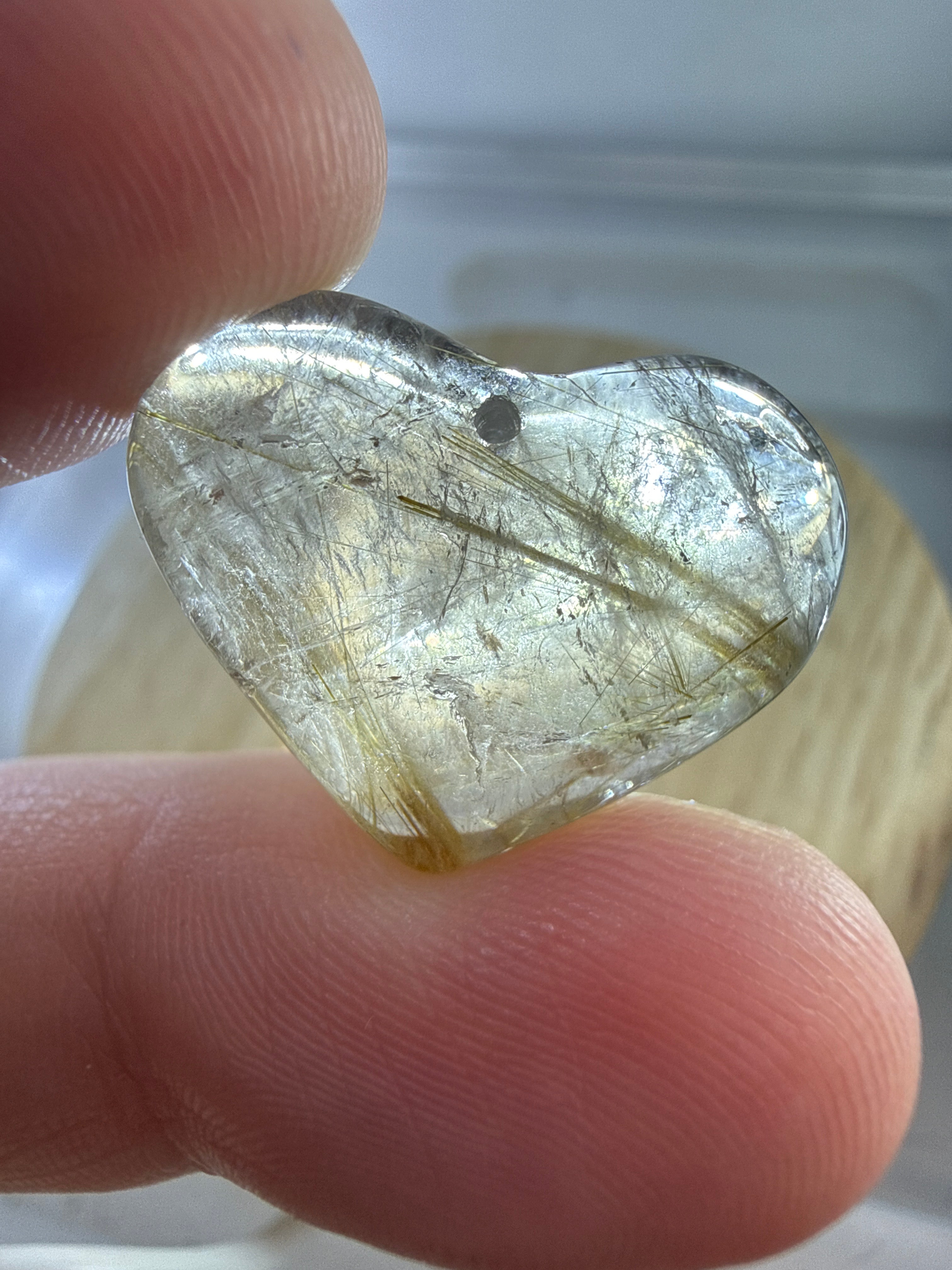 Gold Rutile in Smokey Quartz Heart Pendant