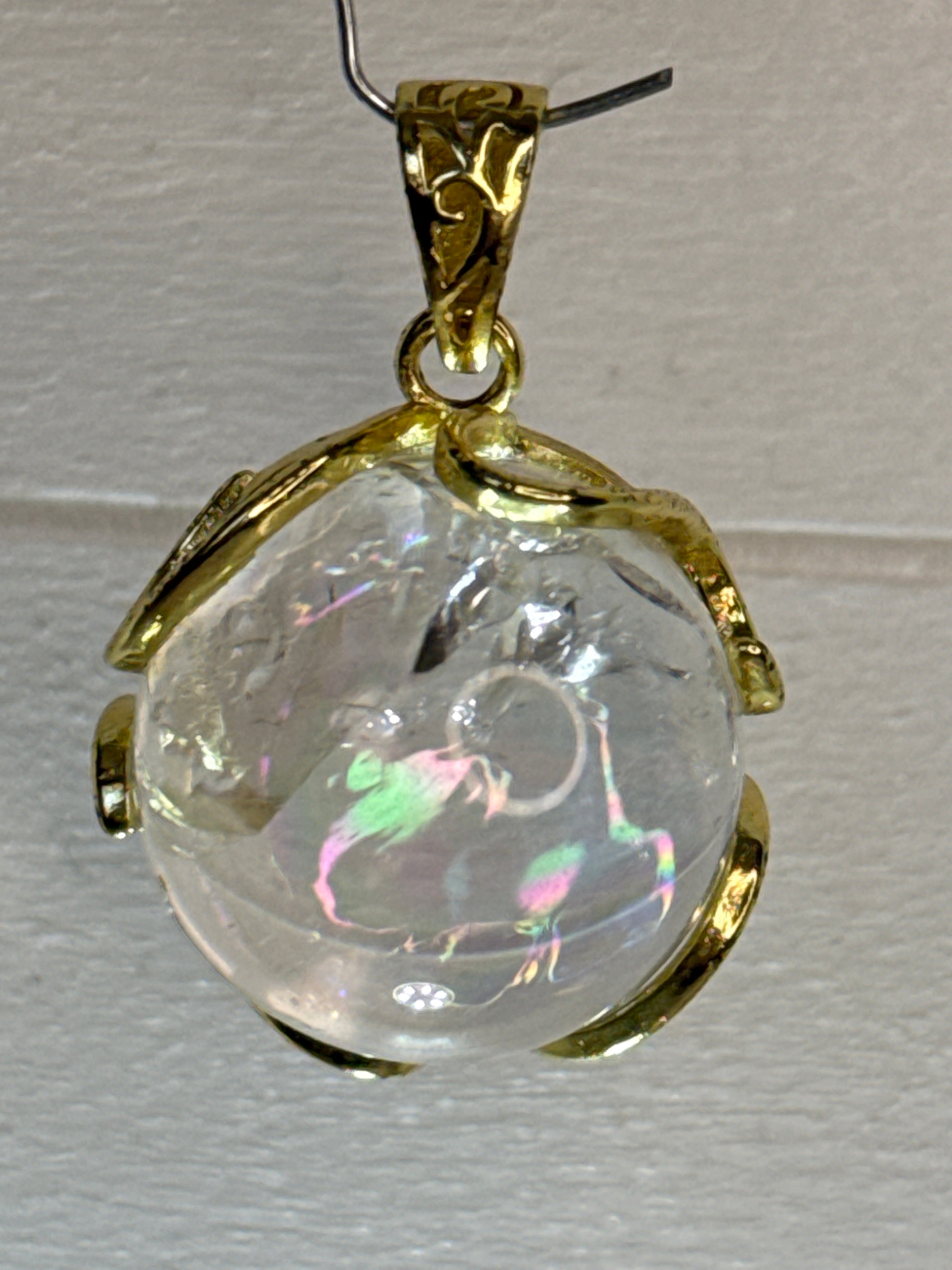Rainbow Crackle Clear Quartz Pendant