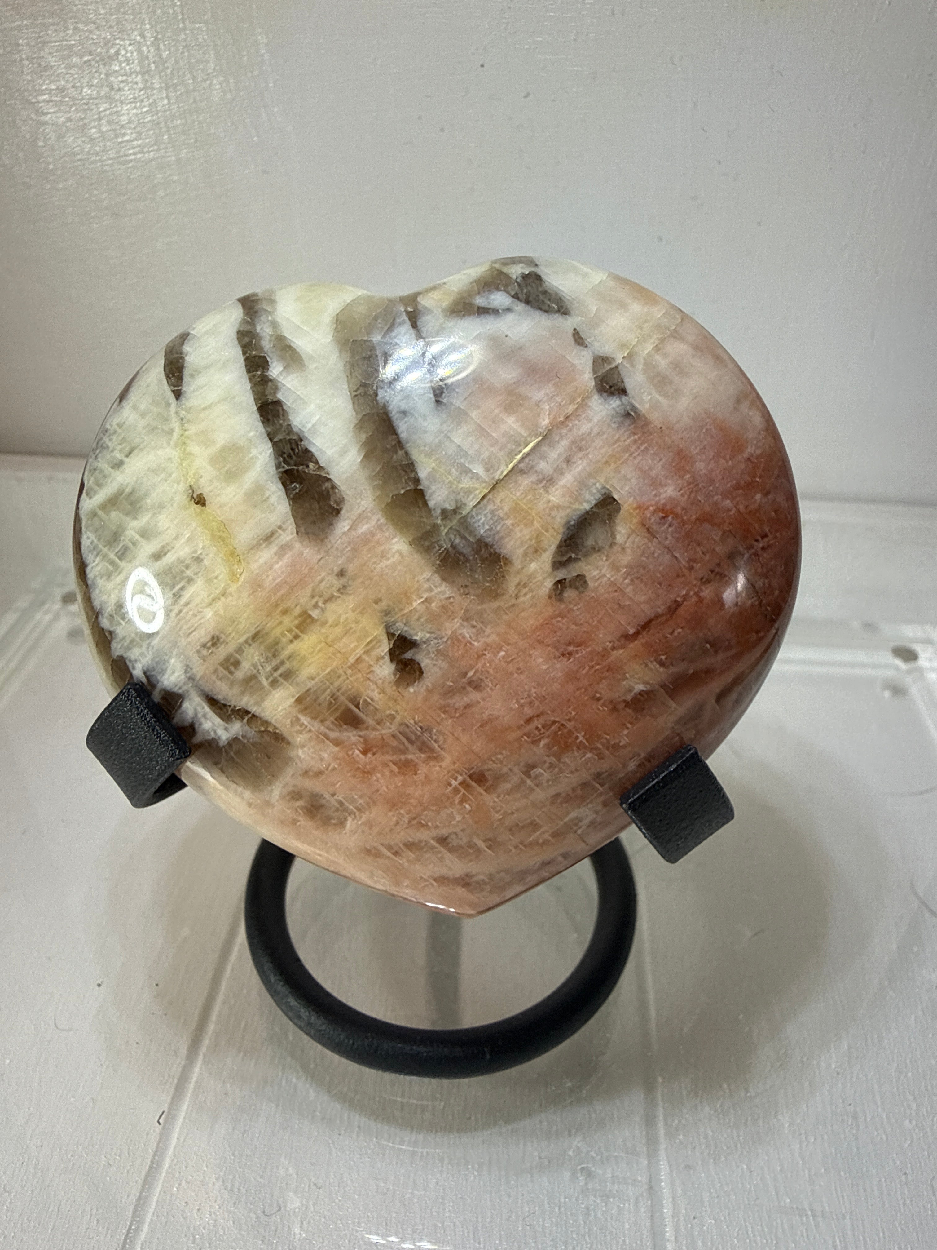 Moonstone Heart with Smokey Quartz Inclusions