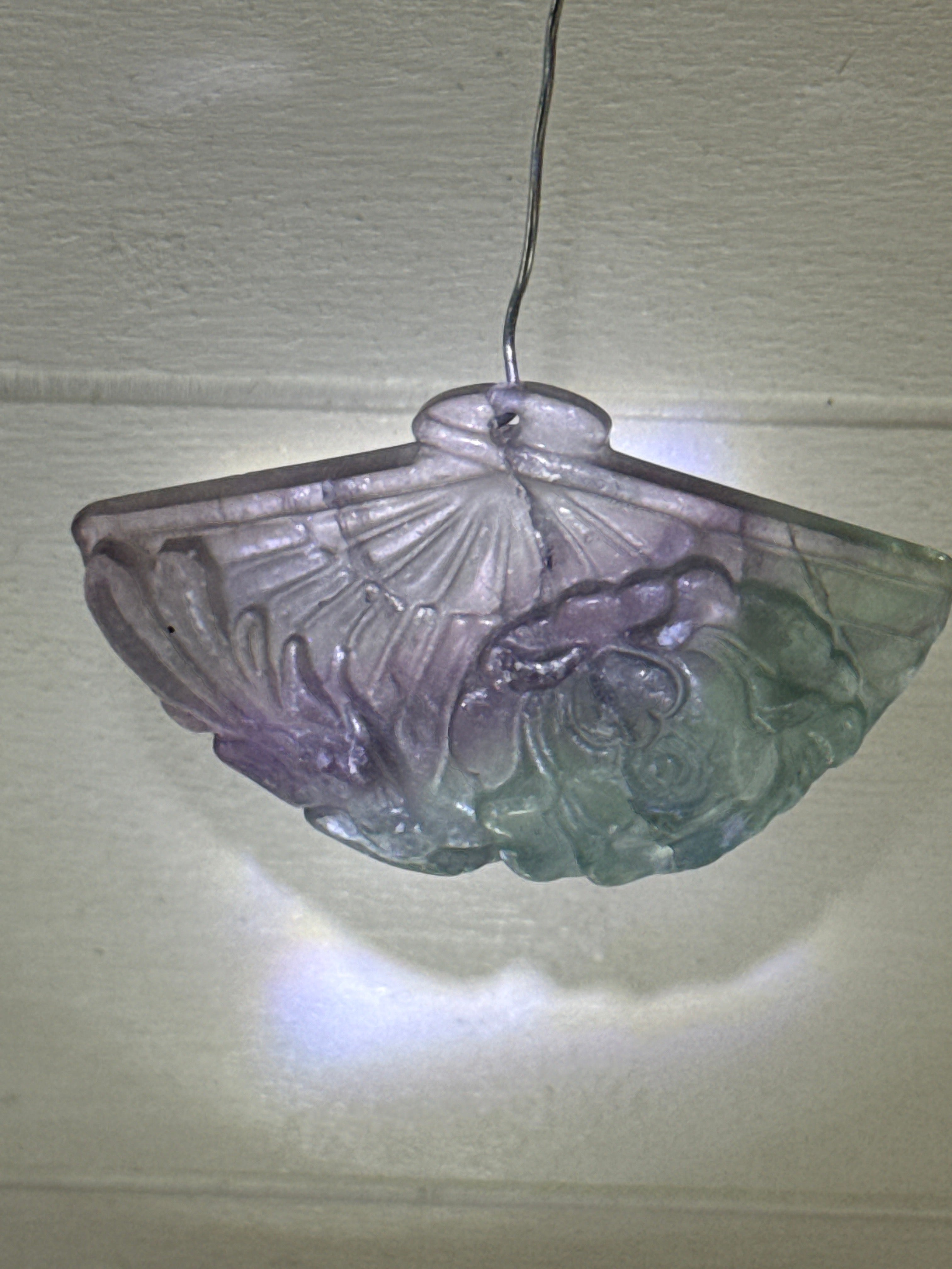 Carved Fluorite Chinese Fan Pendant