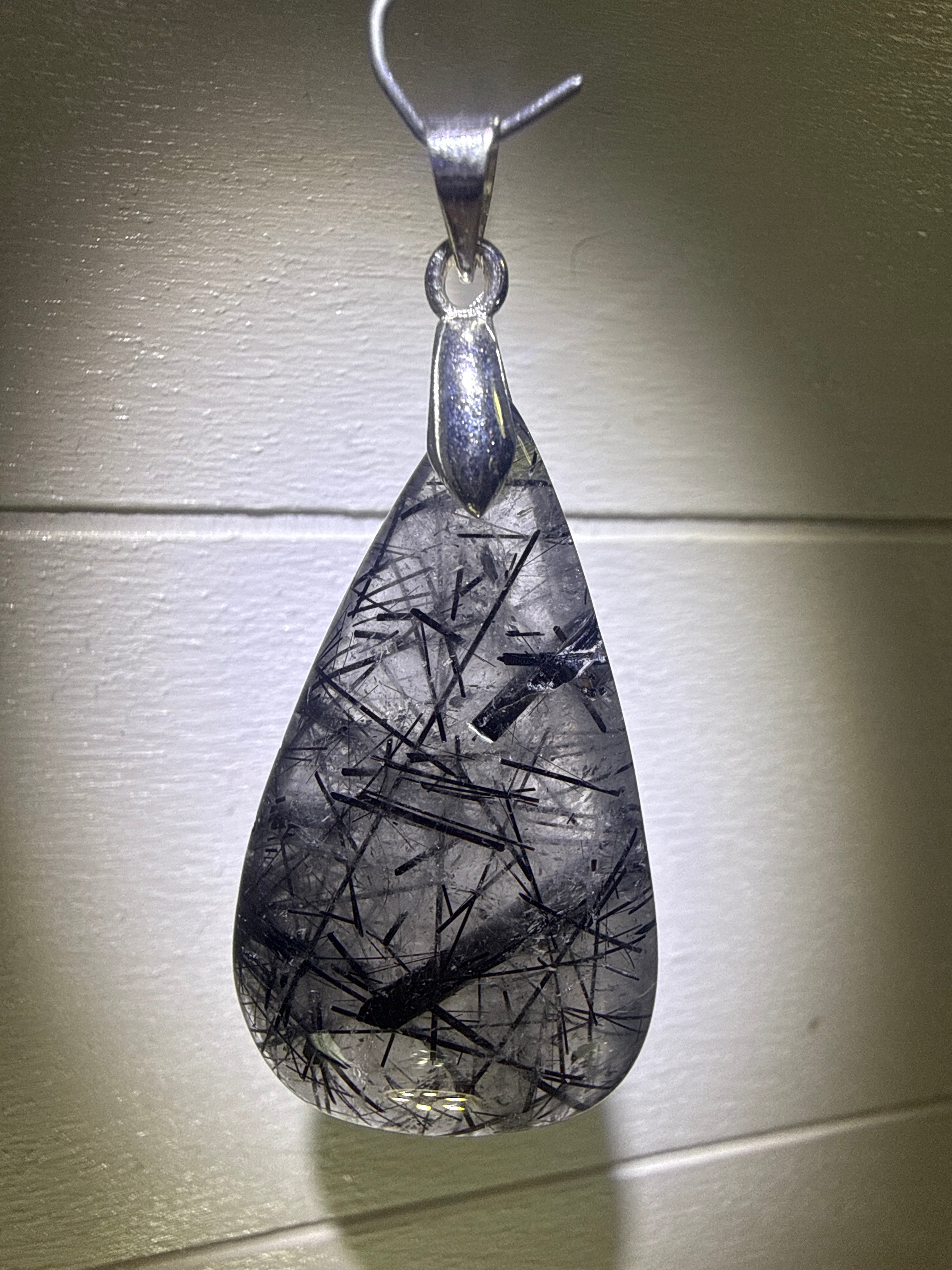 Black Tourmaline in Quartz Pendant