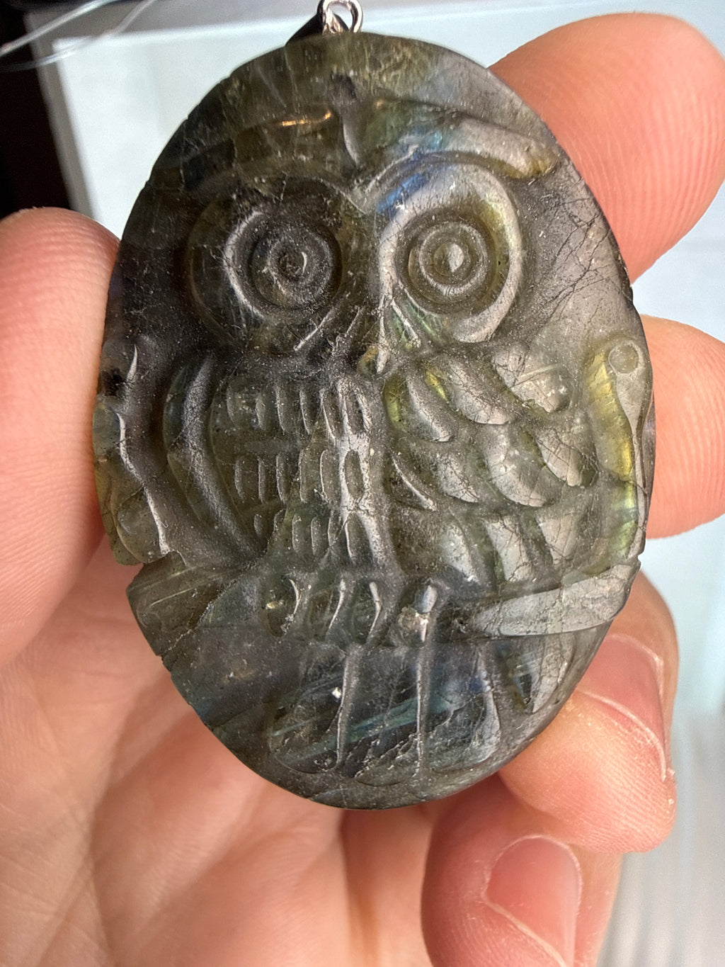 Carved Labradorite Owl Pendant