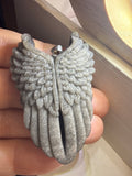 Carved Silver Sheen Obsidian Angel Wings Pendant