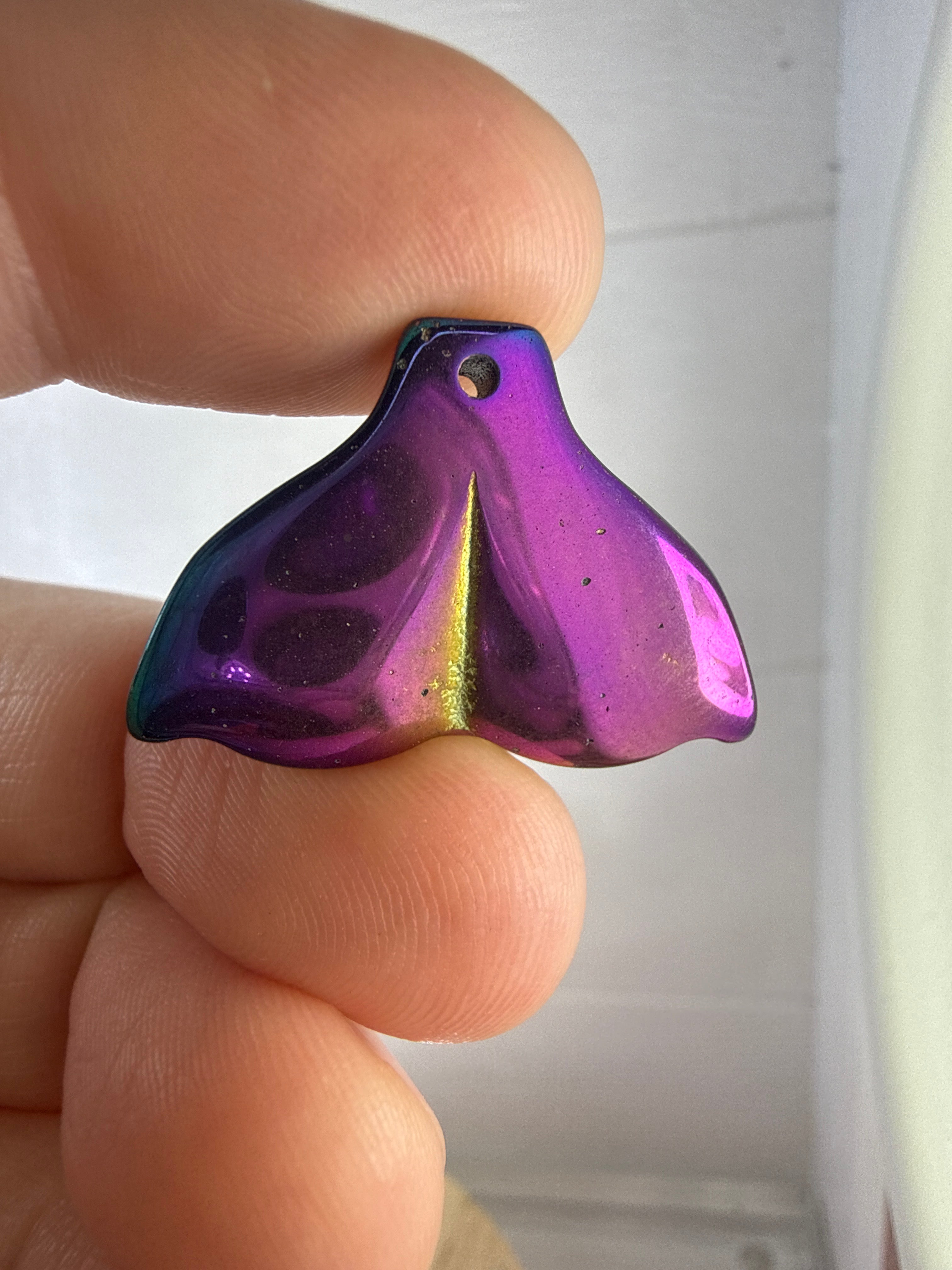 Aura Hematite Whale Tail Pendant