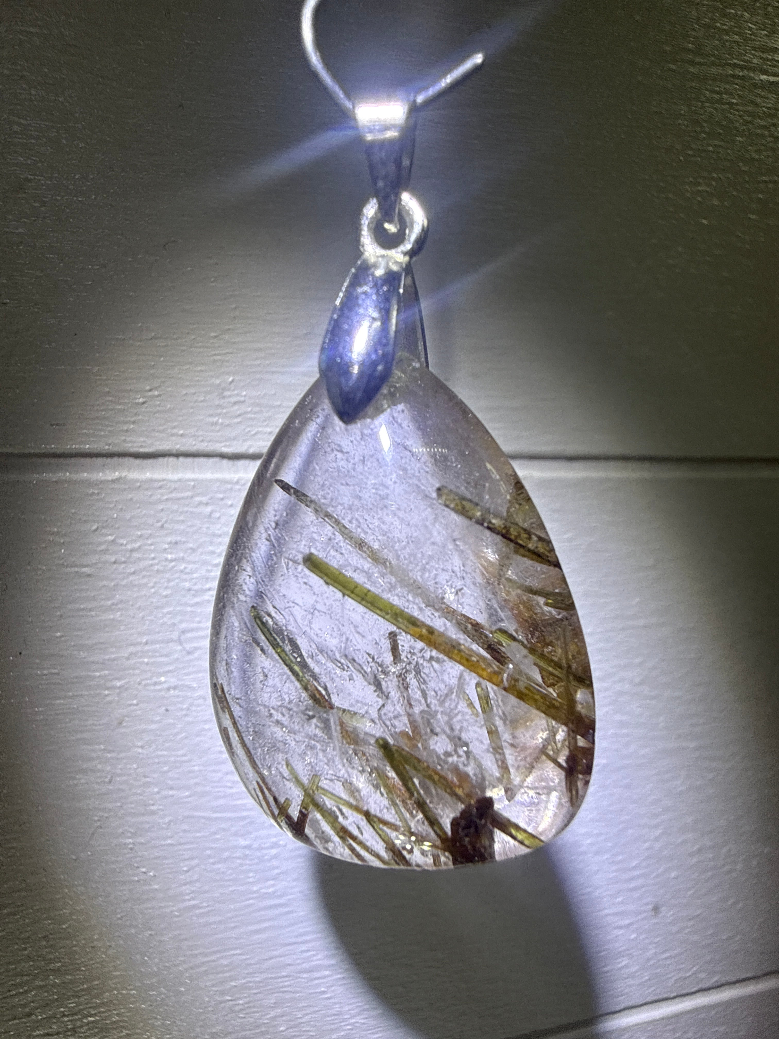Green Tourmaline in Quartz Pendant