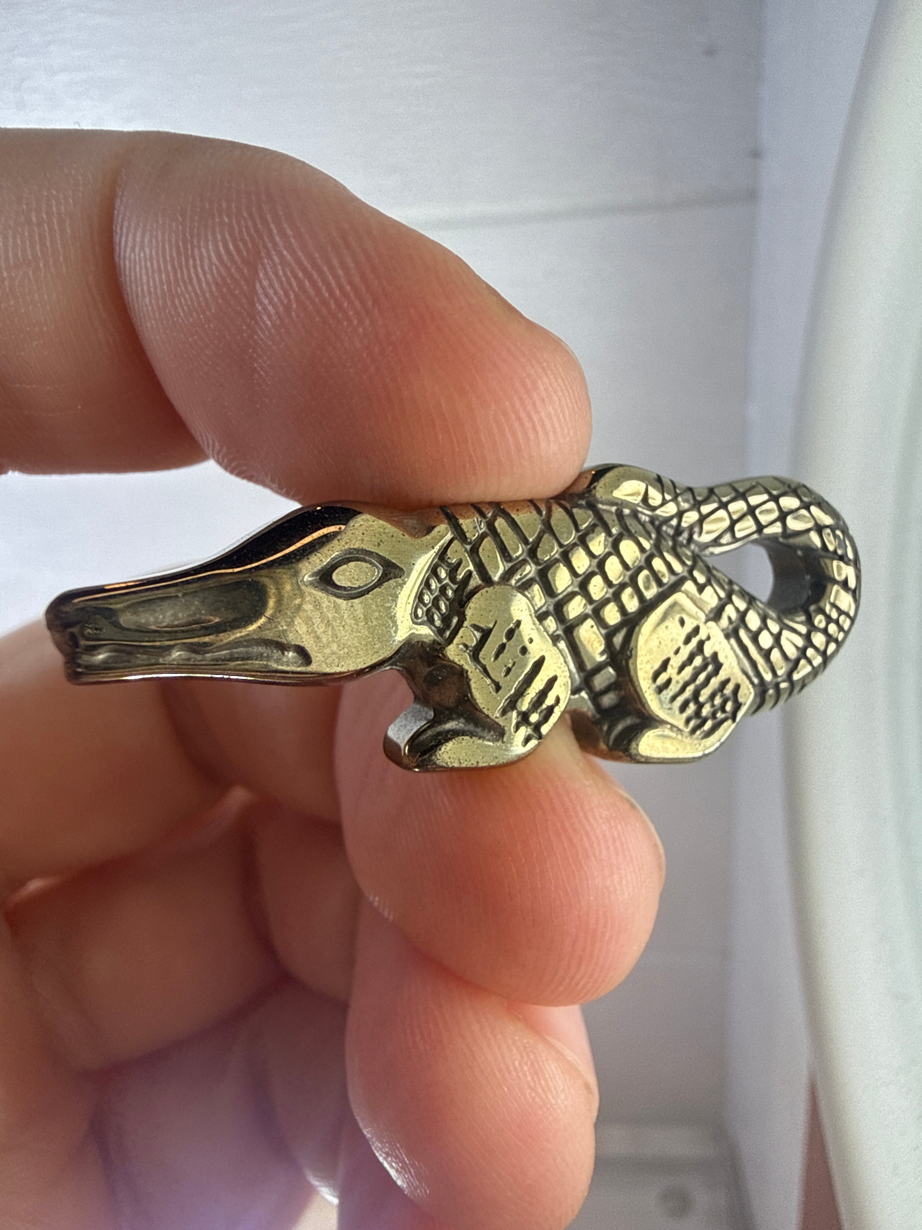 Gold Aura Hematite Crocodile Pendant