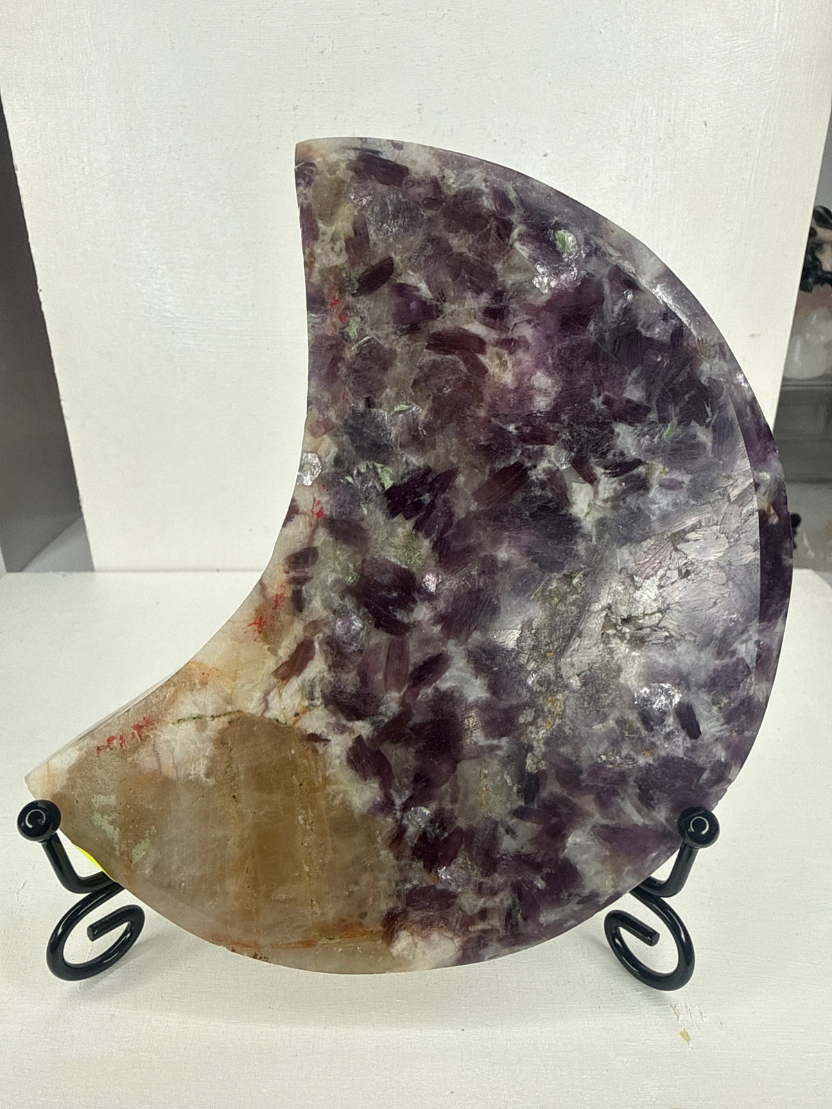 Lepidolite, Mica & Smokey Quartz Moon Carving
