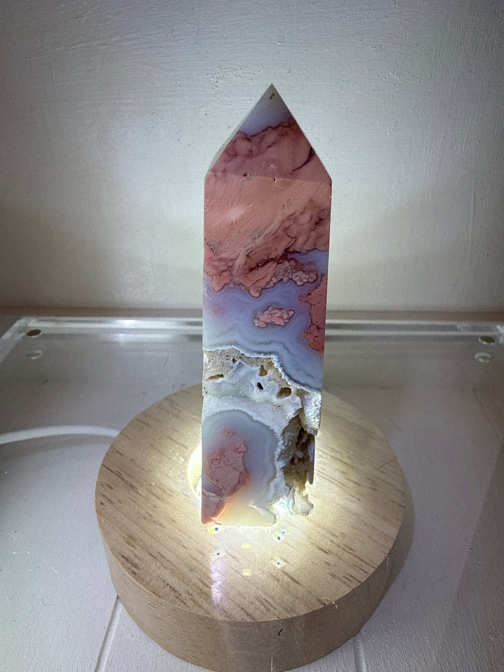 Druzy Pink Petal Agate Obelisk