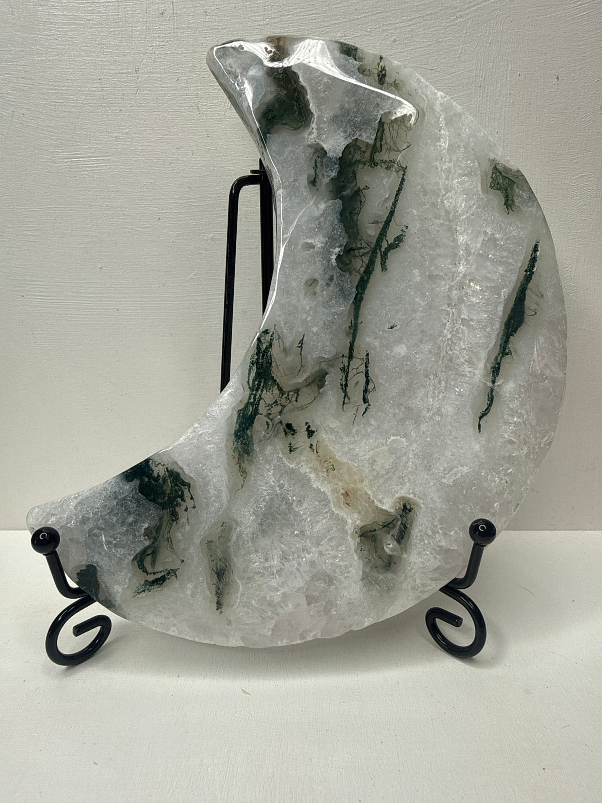 Moss Agate Moon Carving
