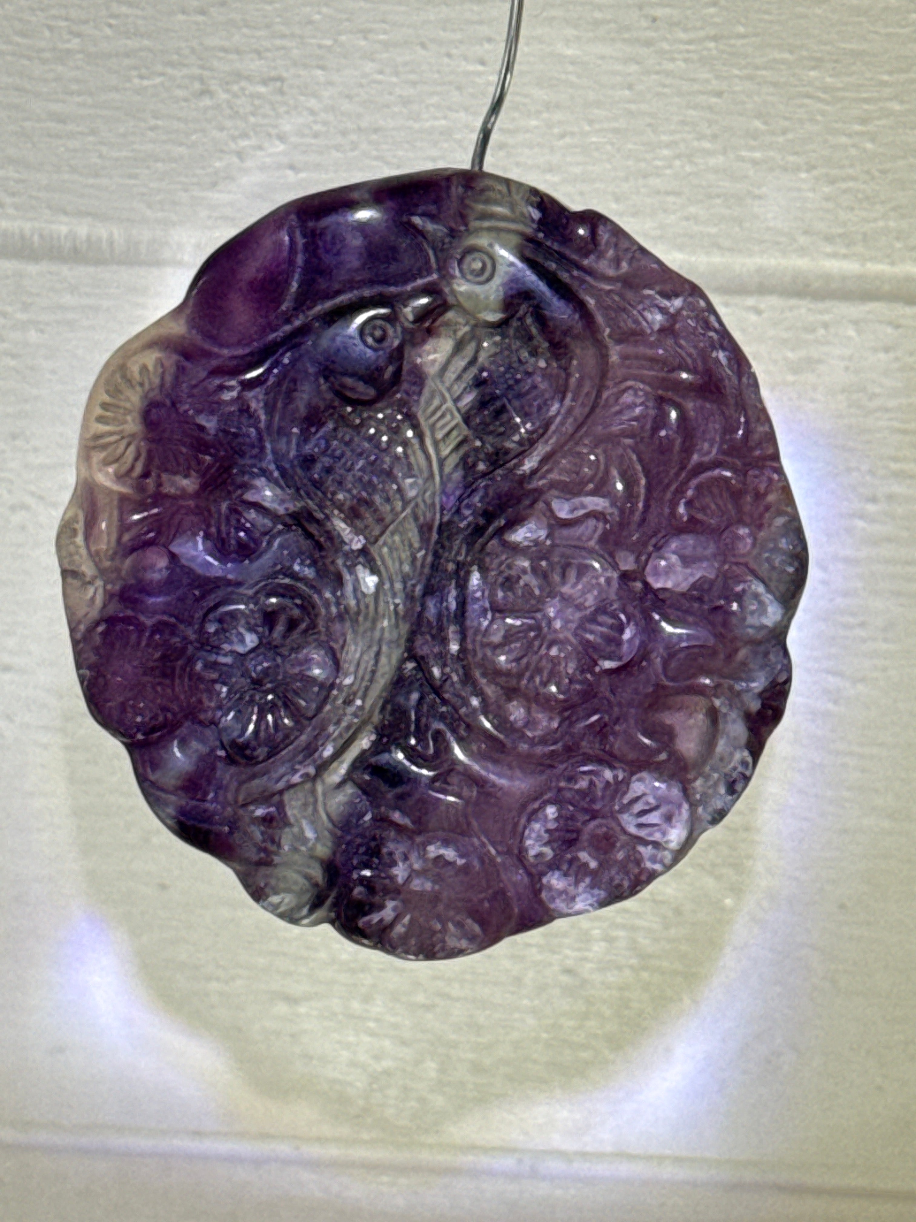 Carved Fluorite Birds Pendant