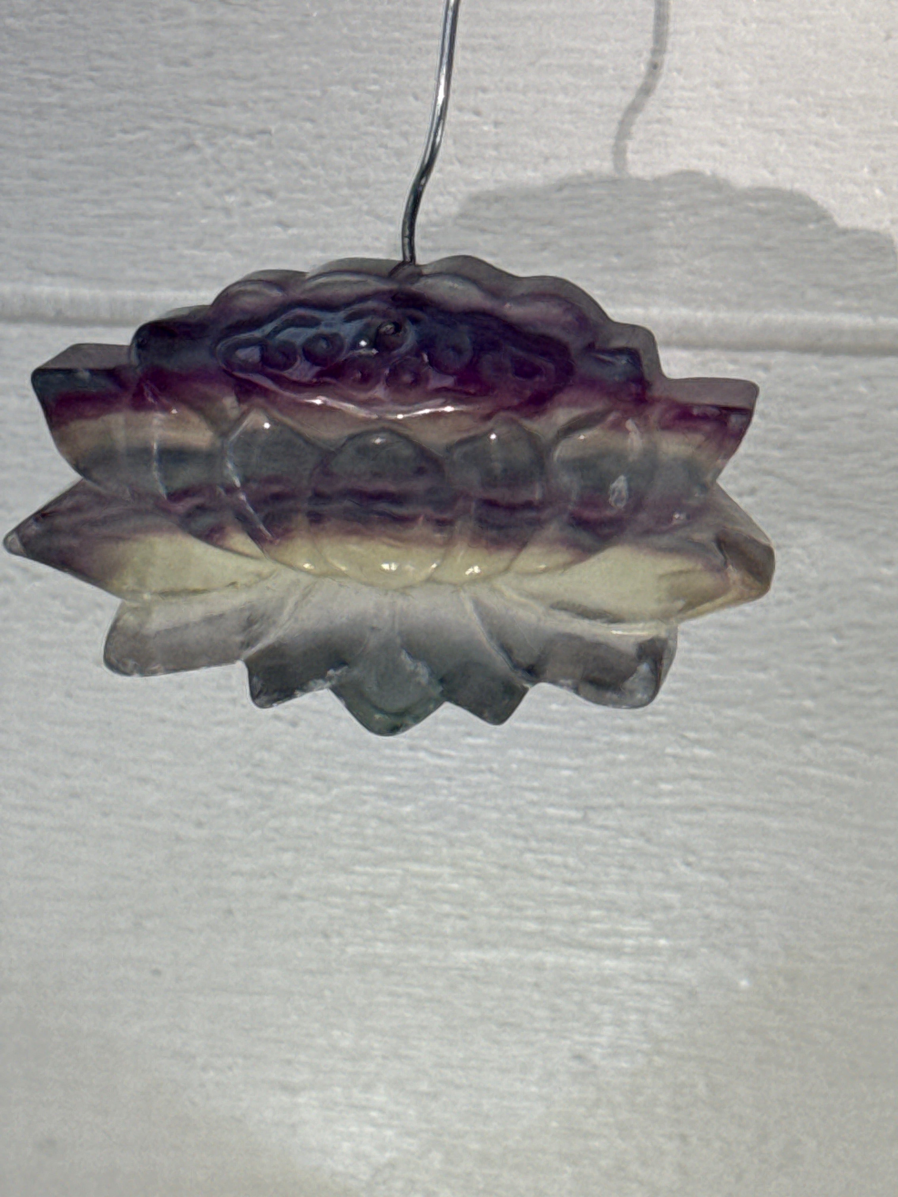 Carved Fluorite Lotus Pendant
