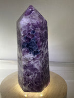 Lepidolite Point with Blue Tourmaline