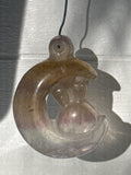Carved Fluorite Bunny in Moon Pendant