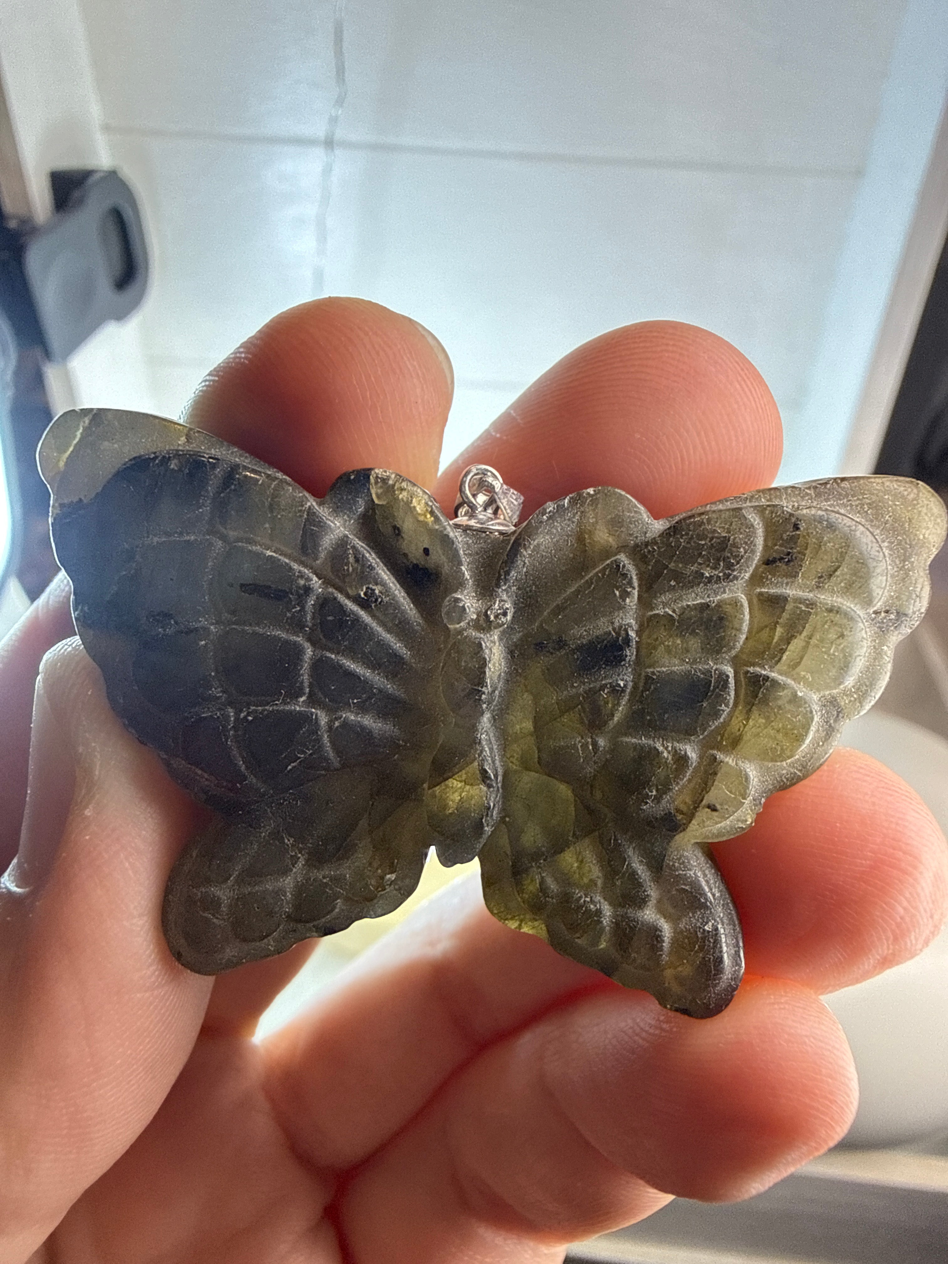 Carved Labradorite Butterfly Pendant