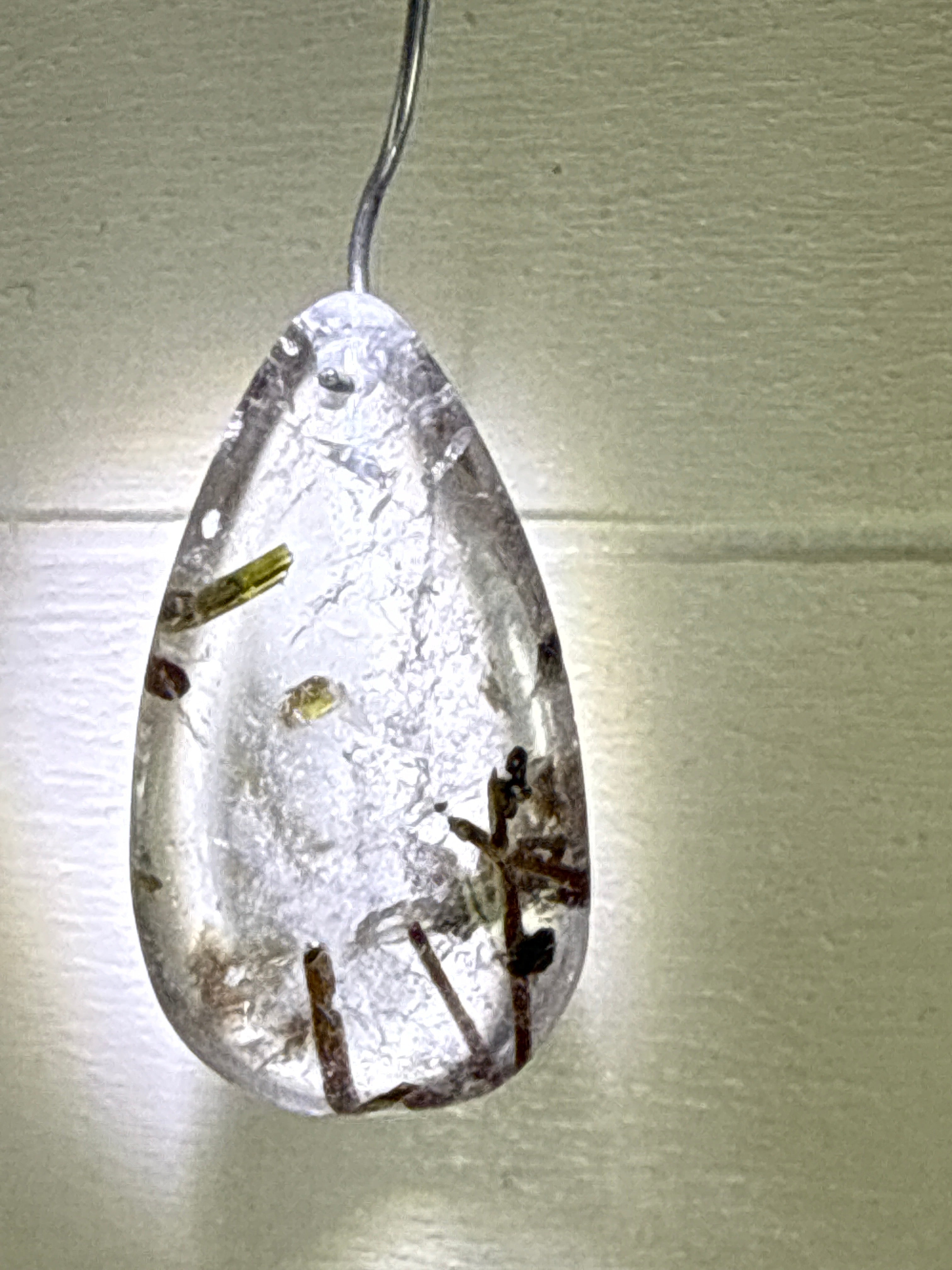 Green Tourmaline in Quartz Pendant
