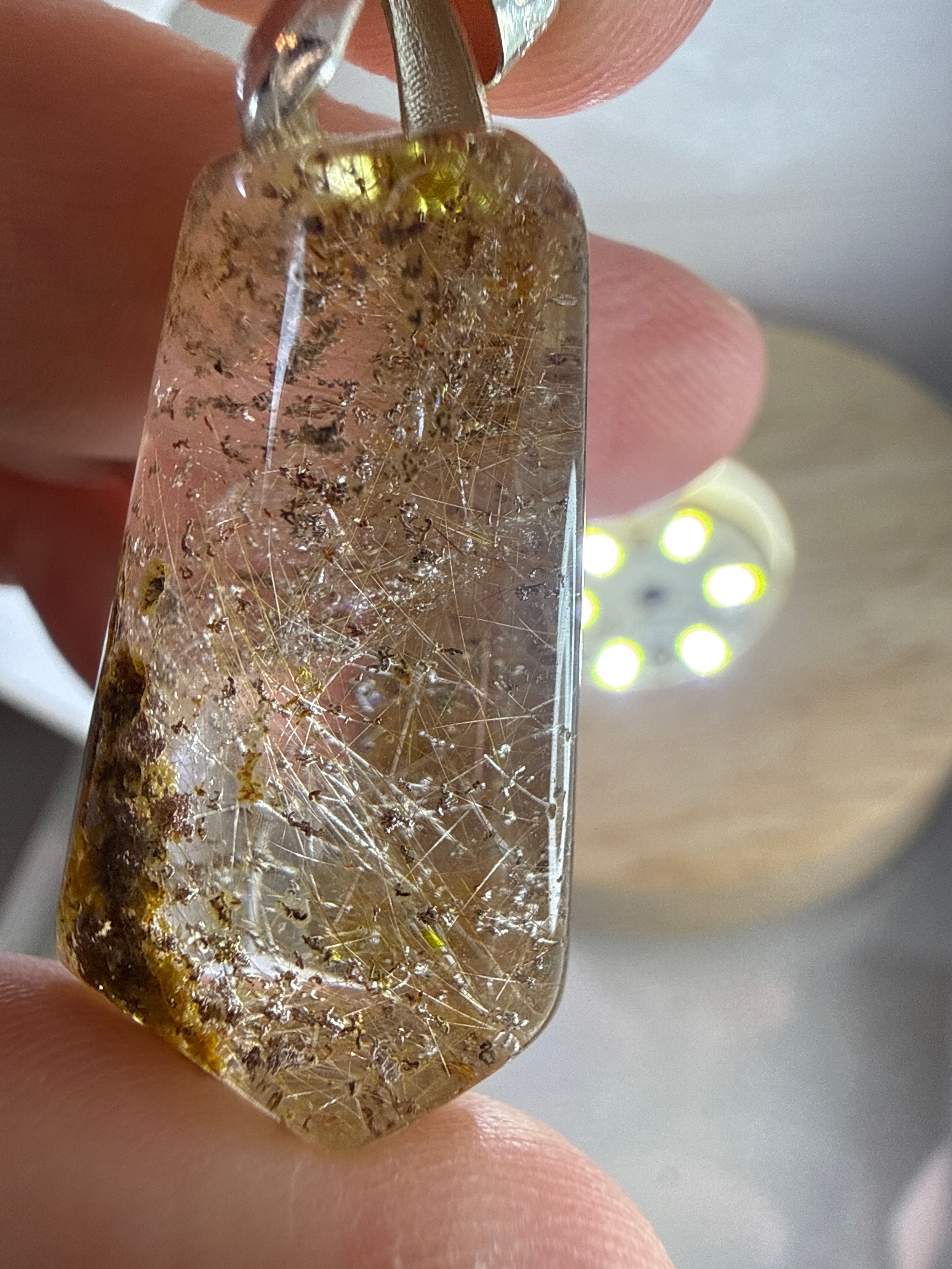Mixed Rutile Pendant with Golden Healer and Garden Quartz