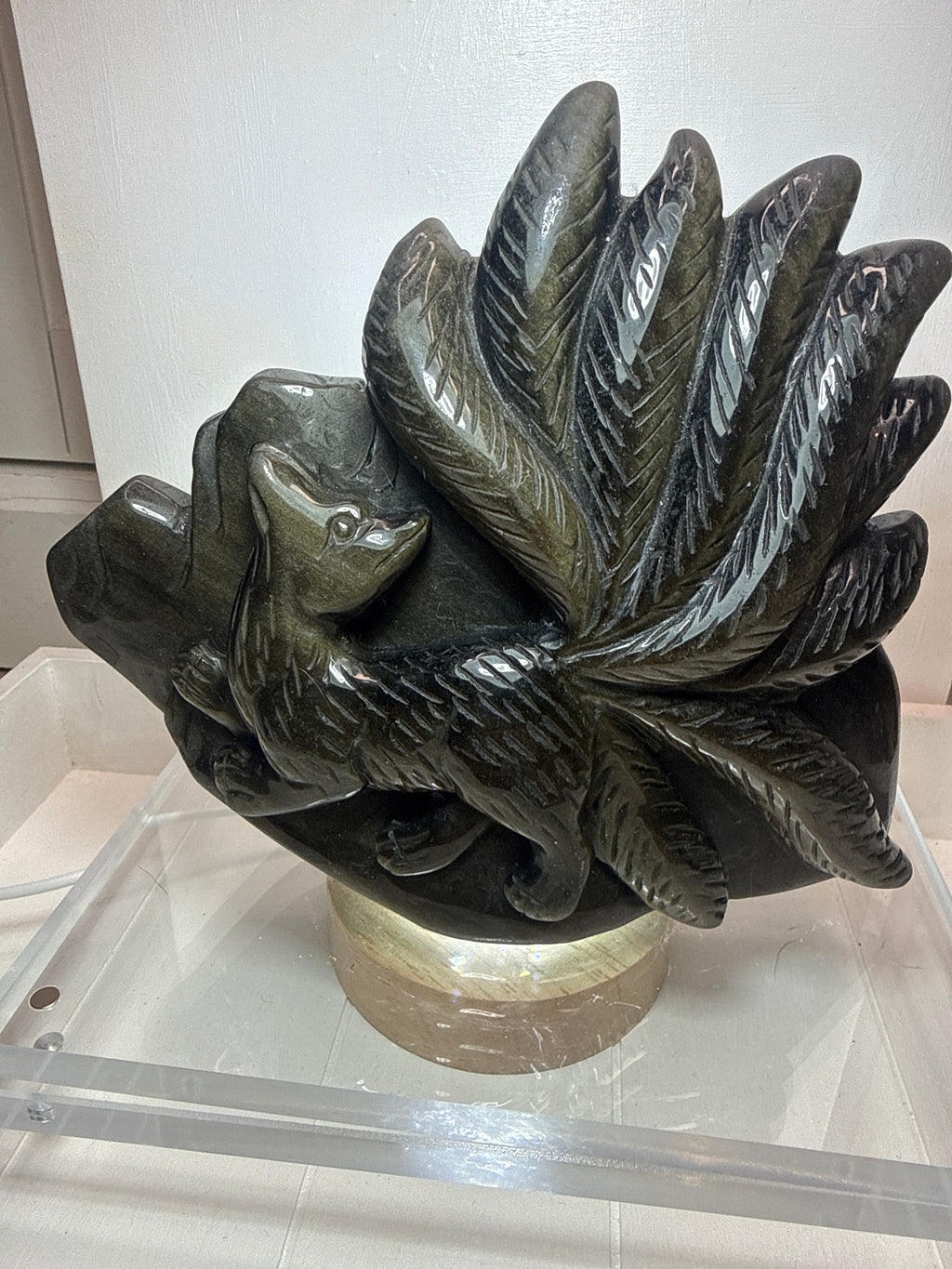 Good Sheen Obsidian 9 Tails Fox Carving