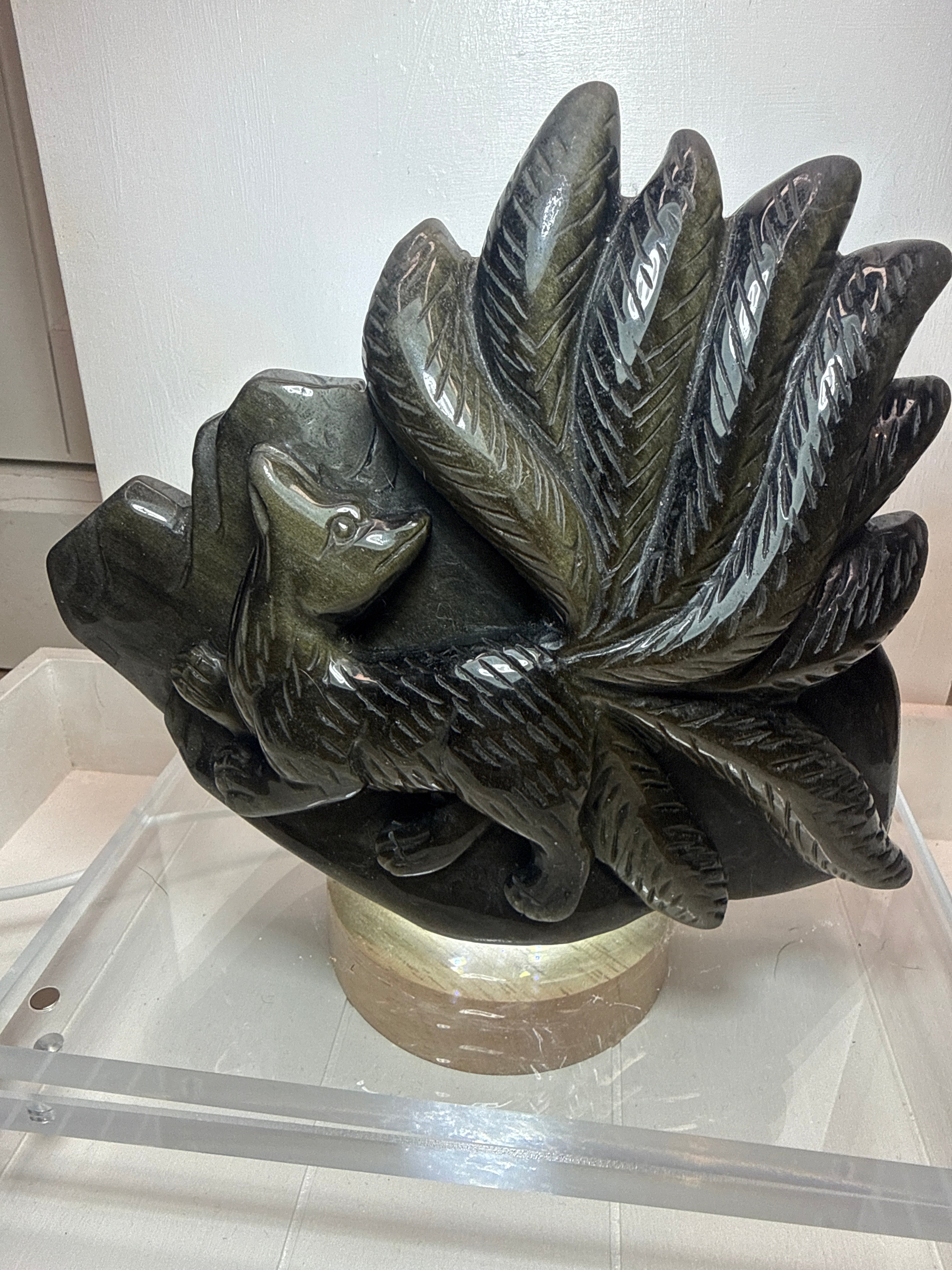Good Sheen Obsidian 9 Tails Fox Carving