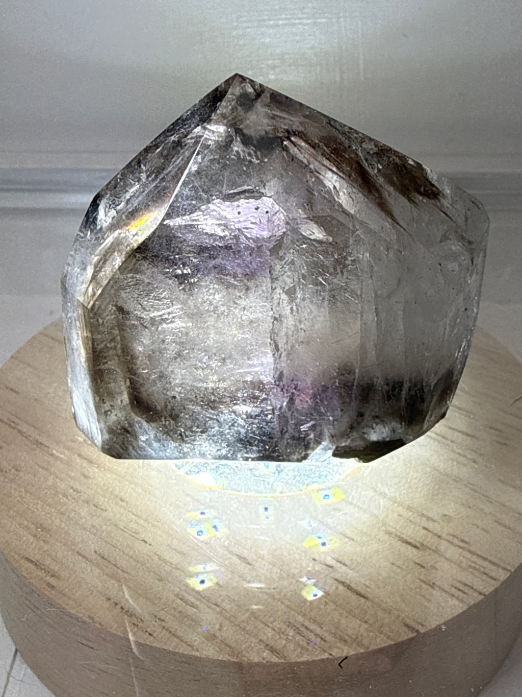 Clear Quartz Tower with Amethyst, Smokey Quartz and Epidote Inclusions