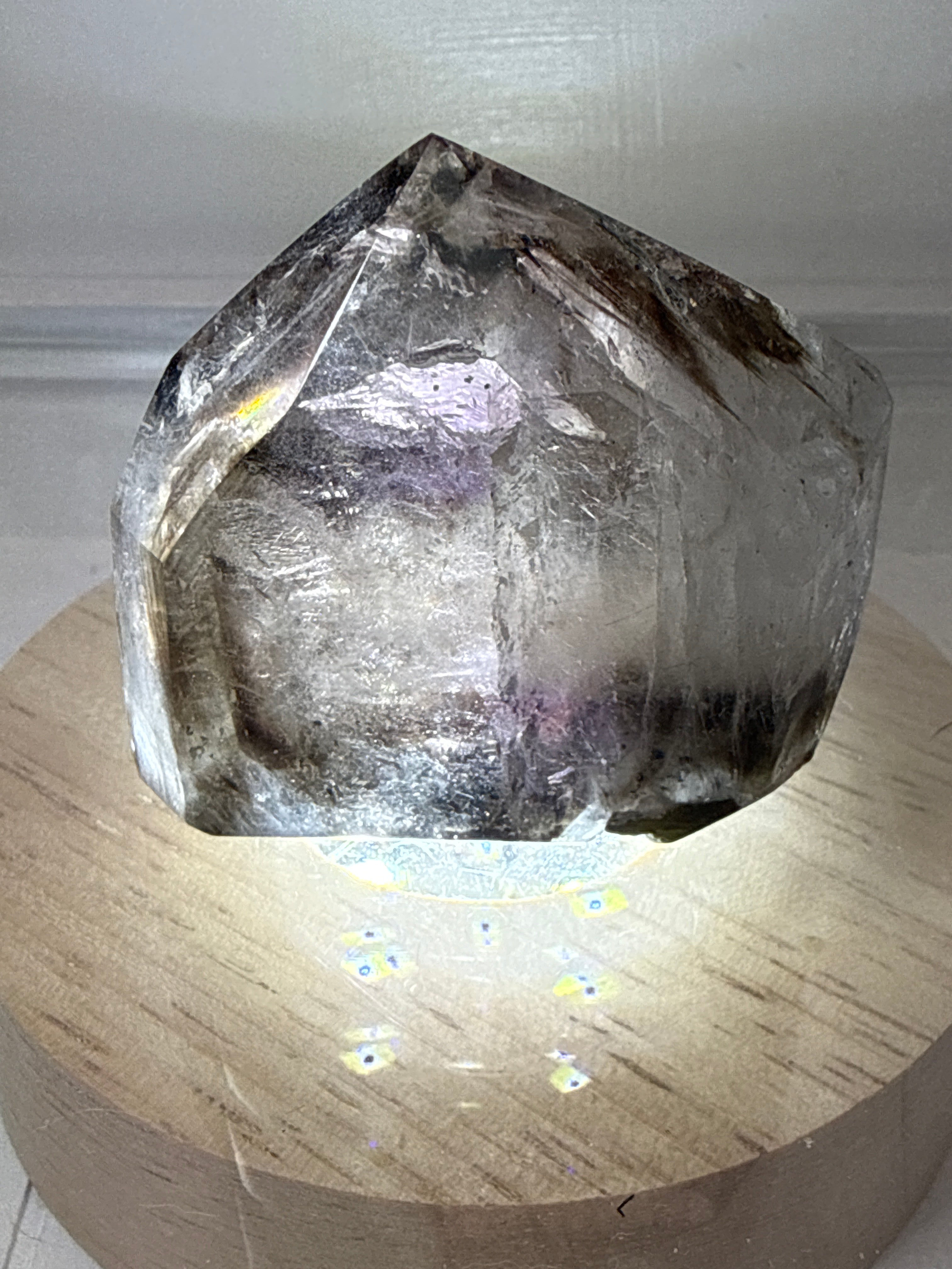 Clear Quartz Tower with Amethyst, Smokey Quartz and Epidote Inclusions