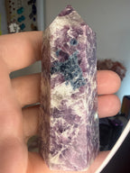 Lepidolite Point with Blue Tourmaline
