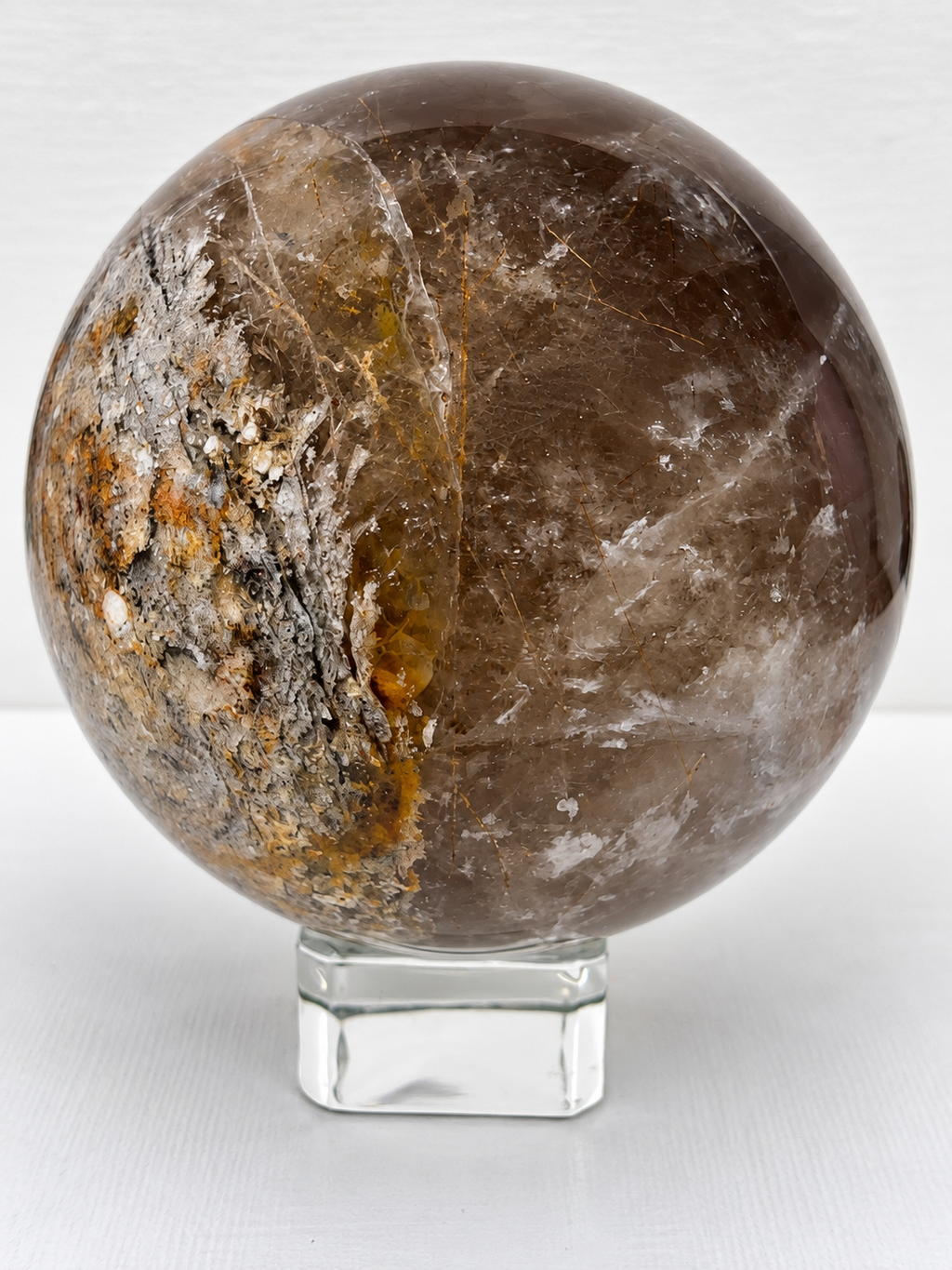 Smokey Quartz with Thousand Layer Garden Quartz & Cooper Rutile Sphere