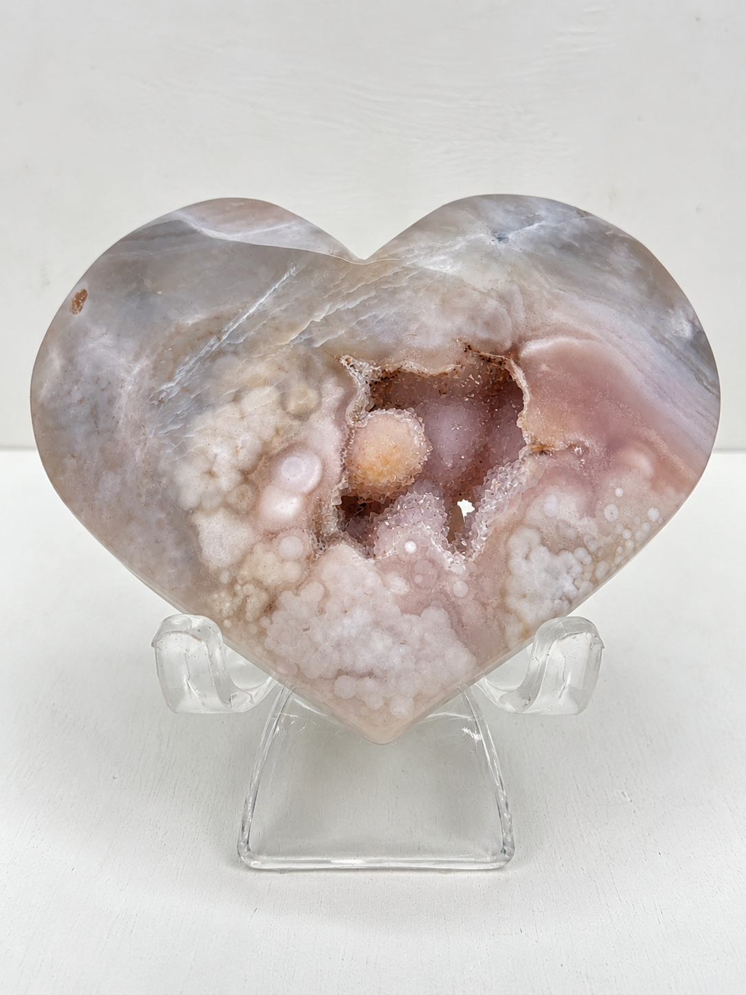Pink Amethyst with Flower Agate Heart