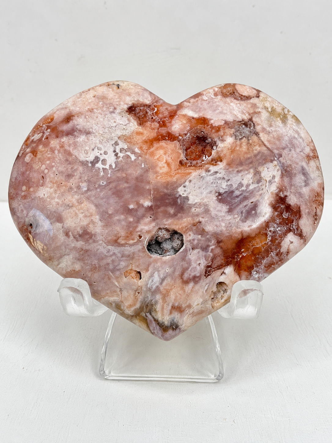 Pink Amethyst with Flower Agate Heart