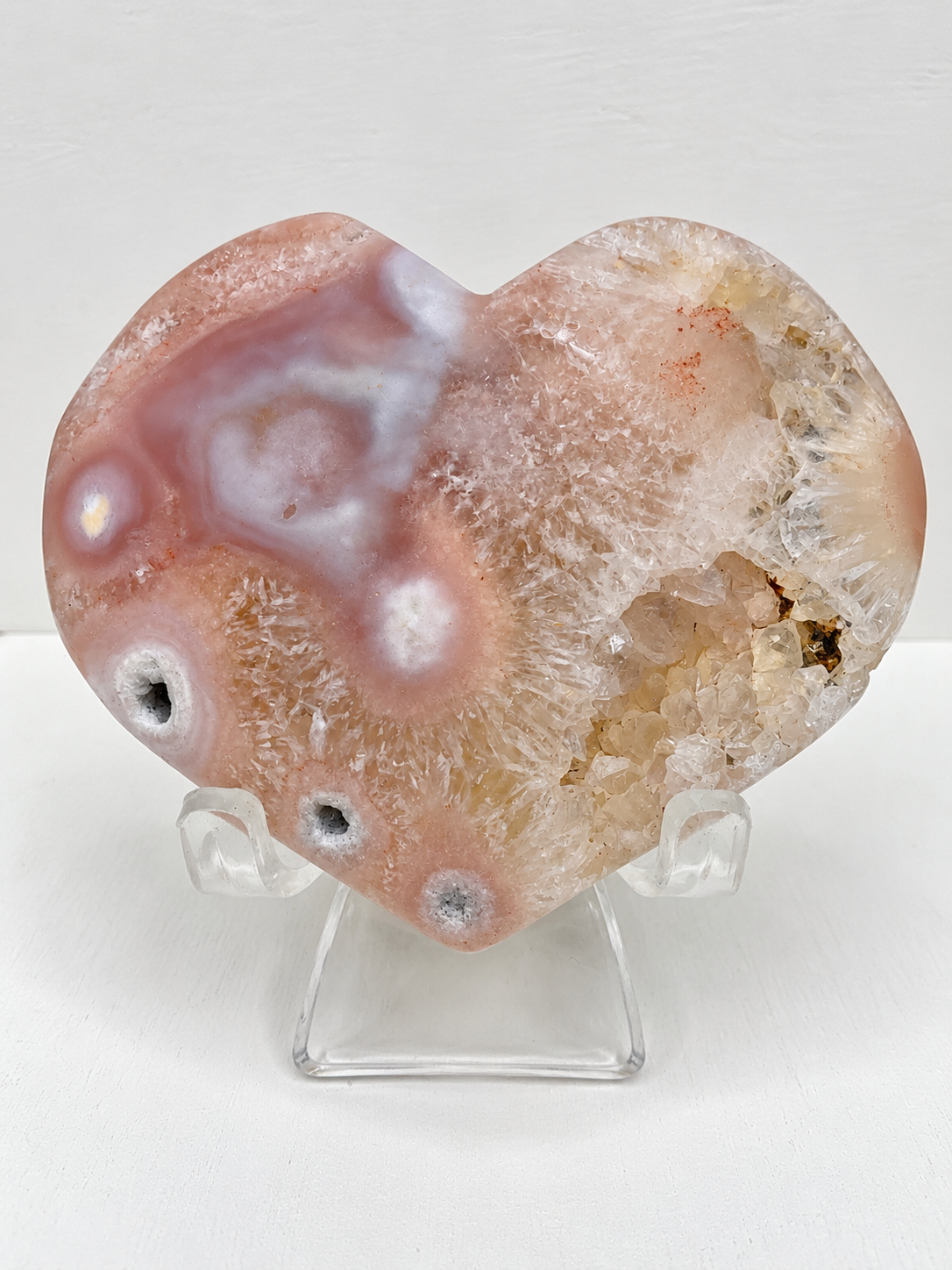 Pink Amethyst with Flower Agate Heart