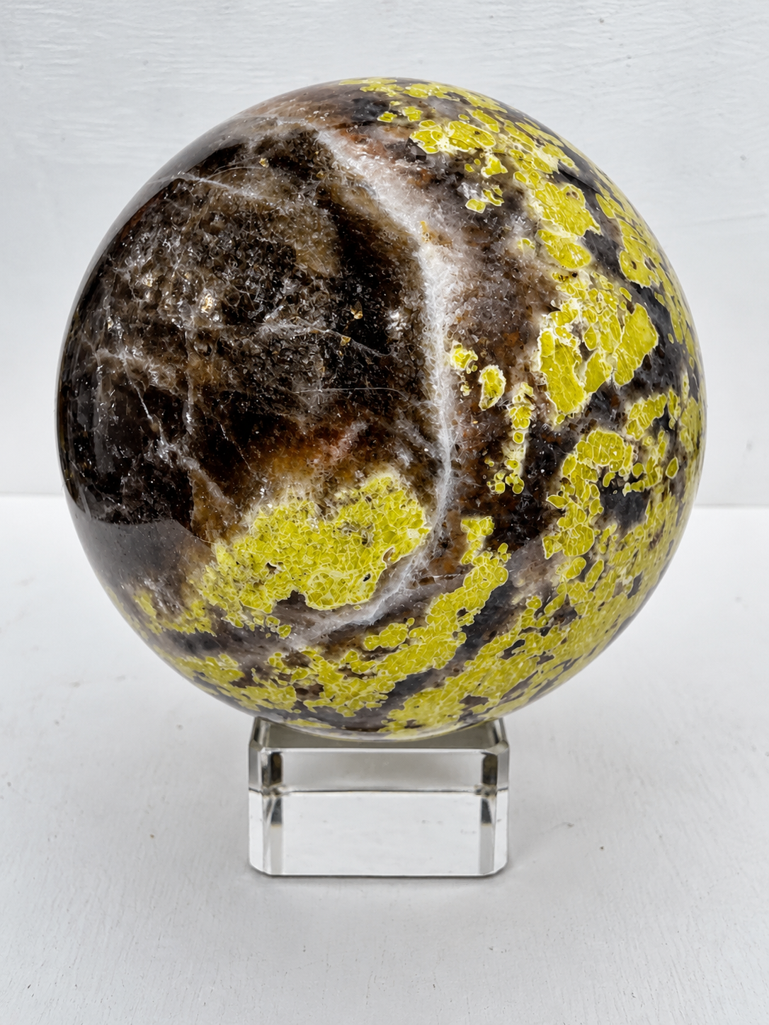 Peach Blossom Stone with Smokey Quartz Sphere