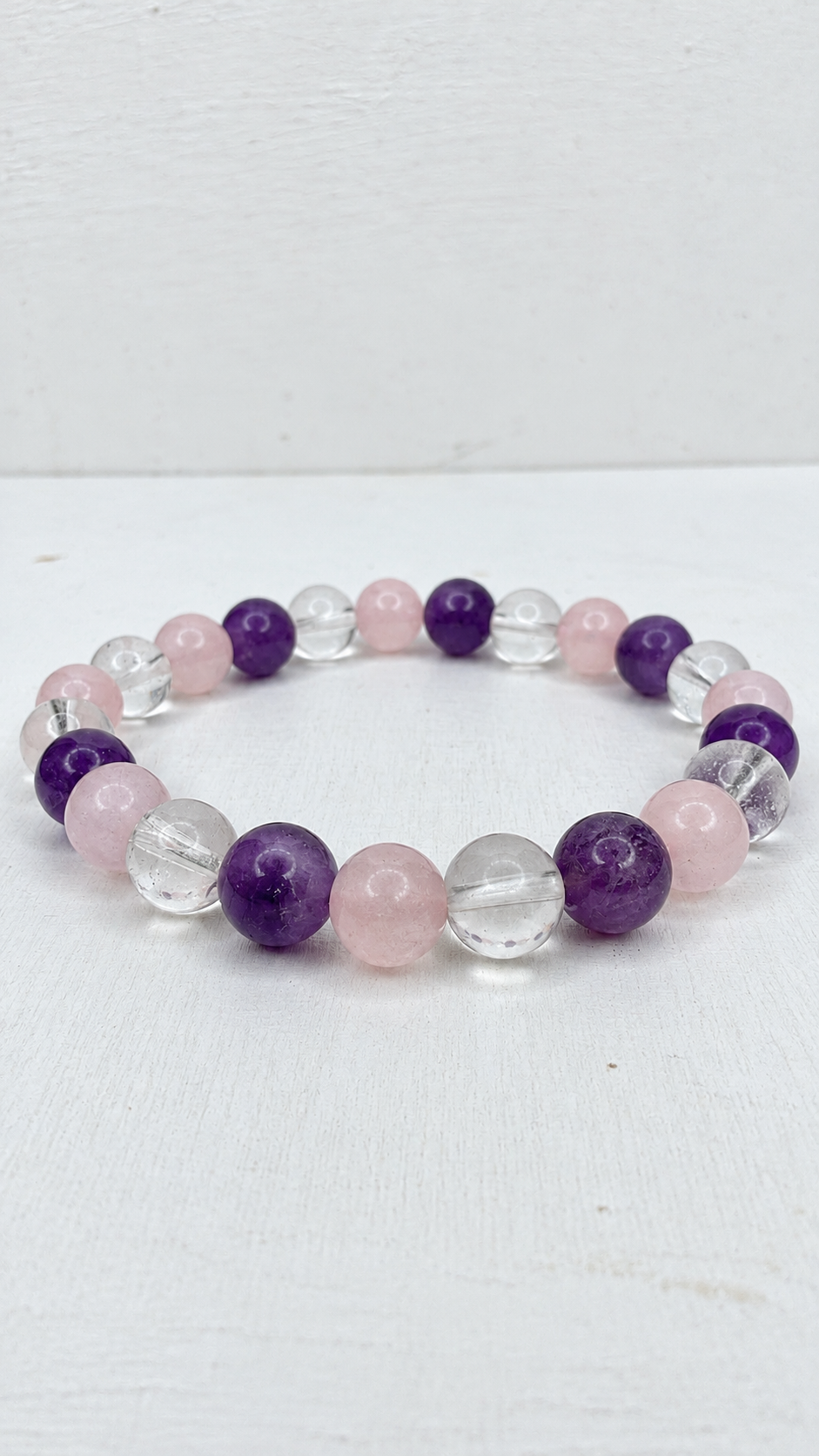 Amethyst, Clear Quartz & Rose Quartz Bracelet – 8mm