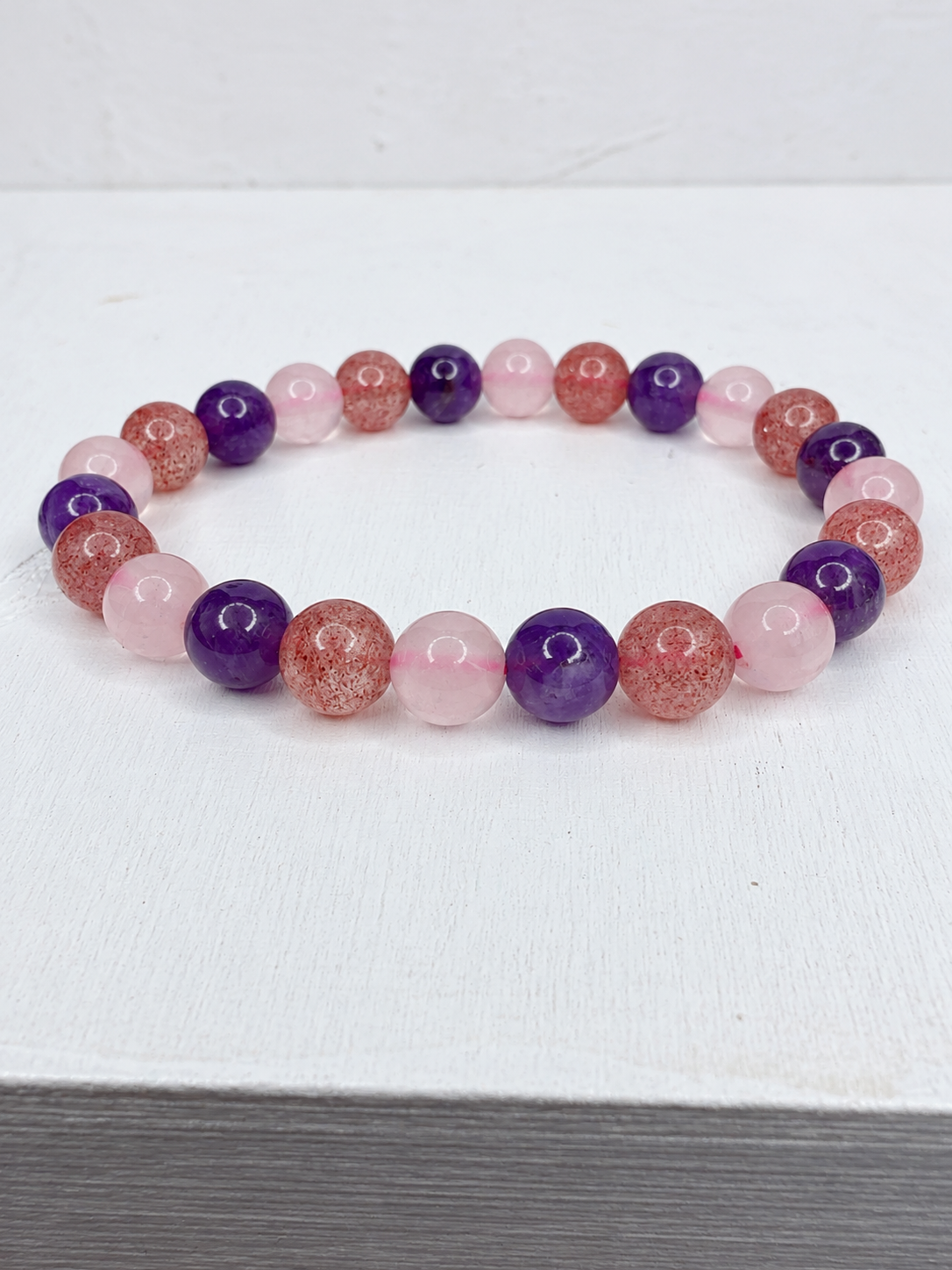 Amethyst, Strawberry Quartz & Rose Quartz Bracelet – 8mm