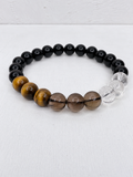 Black Obsidian, Clear Quartz, Smokey Quartz & Tigers Eye Bracelet - 8mm