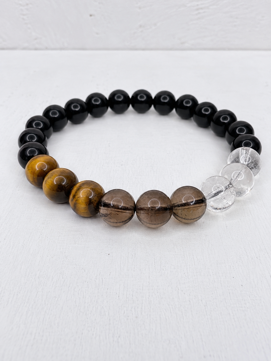 Black Obsidian, Clear Quartz, Smokey Quartz & Tigers Eye Bracelet - 8mm