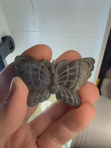Carved Labradorite Butterfly Pendant