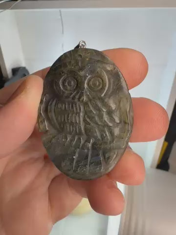 Carved Labradorite Owl Pendant